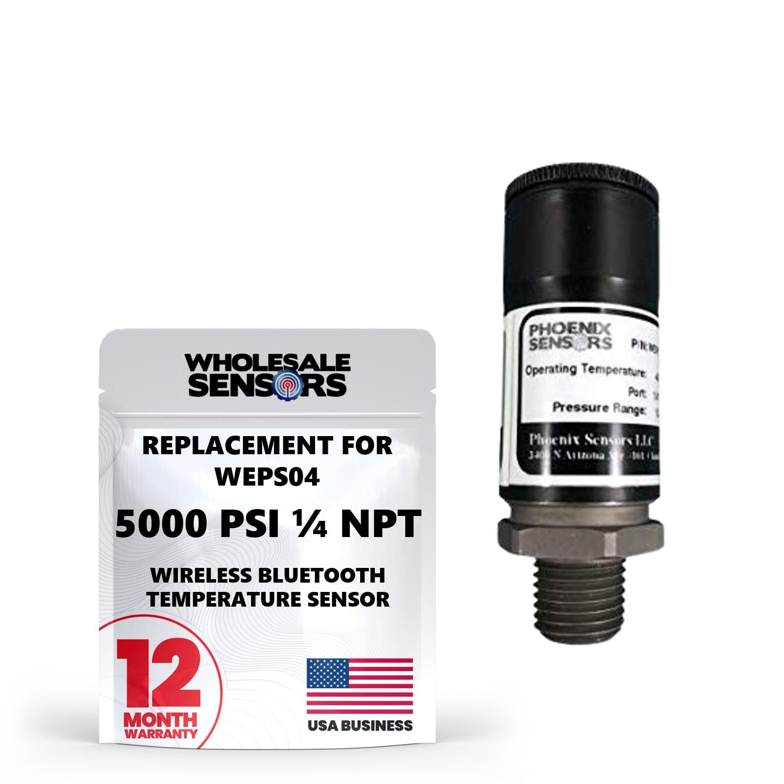 WEPS04 Wireless Bluetooth Pressure Sensor Transducer 1/4"NPT, 5,000PSI - Made in The USA