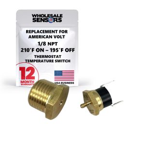 Replacement for American Volt Electric Radiator Fan Thermostat, 12 Month Warranty, Temperature Switch with Thread-in Brass Probe (1/8" NPT, 210'F On - 195'F Off)