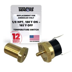 Replacement for American Volt Electric Radiator Fan Thermostat - 12 Month Warranty - Temperature Switch with Thread-In Brass Probe (1/8" NPT, 180'F On - 165'F Off)