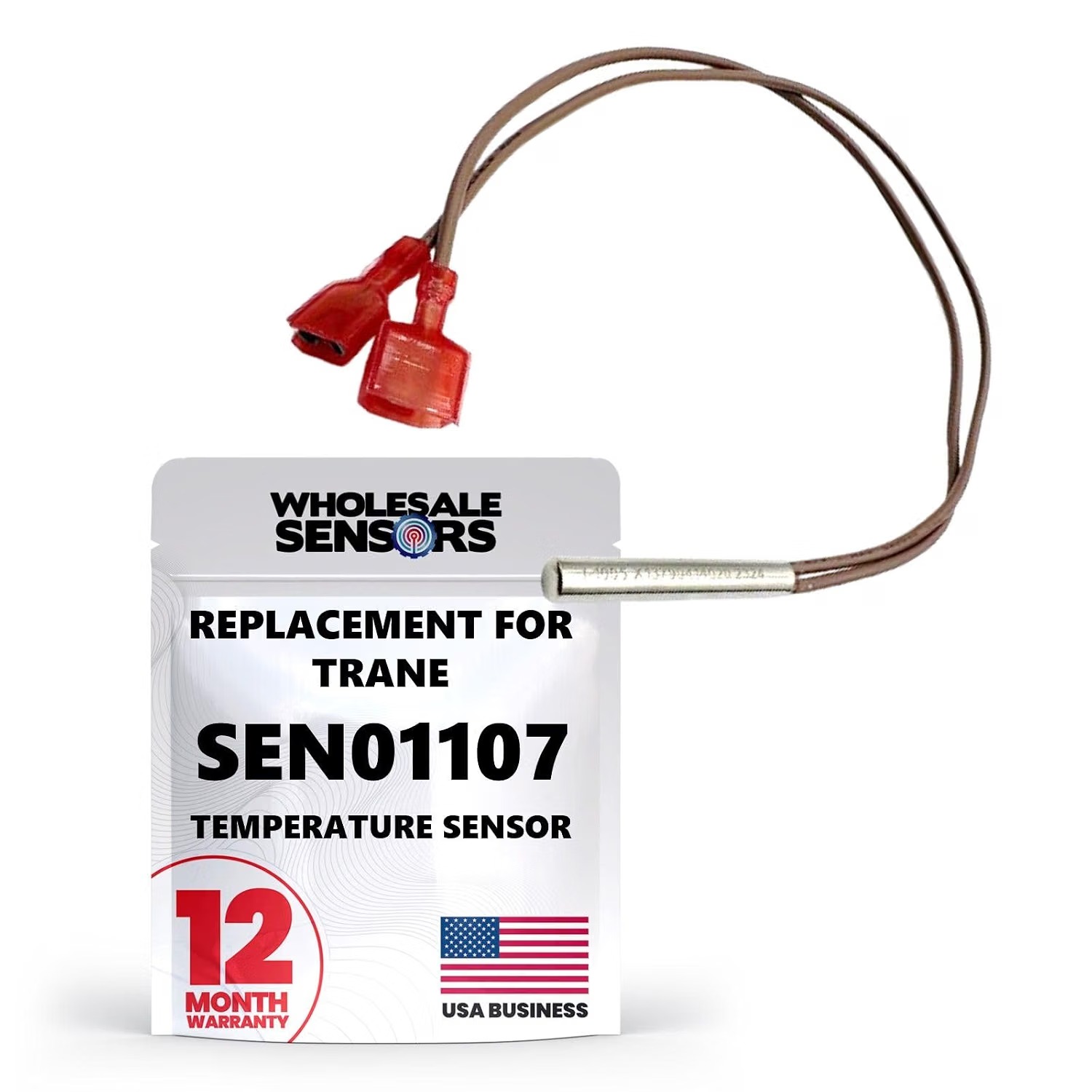 Replacement Trane SEN01107 Thermistor Sensor, -40 to 65C Temperature Range, 0.25" Diameter, 12 Month Warranty & US Based Support