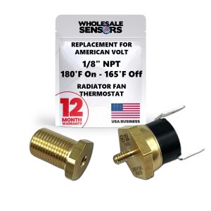 Replacement for American Volt Electric Radiator Fan Thermostat, 12 Month Warranty, Temperature Switch with Thread-In Brass Probe (1/8" NPT, 190'F On - 175'F Off)