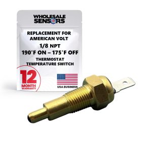 Replacement for American Volt Electric Cooling Fan Grounding Thermostat Temperature Switch, 12 Month Warranty, (1/8" NPT, 190'F On - 175'F Off)