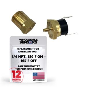 Replacement for American Volt Electric Radiator, 12 Month Warranty, Fan Thermostat Temperature Switch with Thread-in Brass Probe (1/4" NPT, 180'F On - 165'F Off)