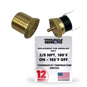 Replacement for American Volt Electric Radiator Fan Thermostat Temperature Switch, 12 Month Warranty, with Thread-in Brass Probe (3/8" NPT, 180'F On - 165'F Off)