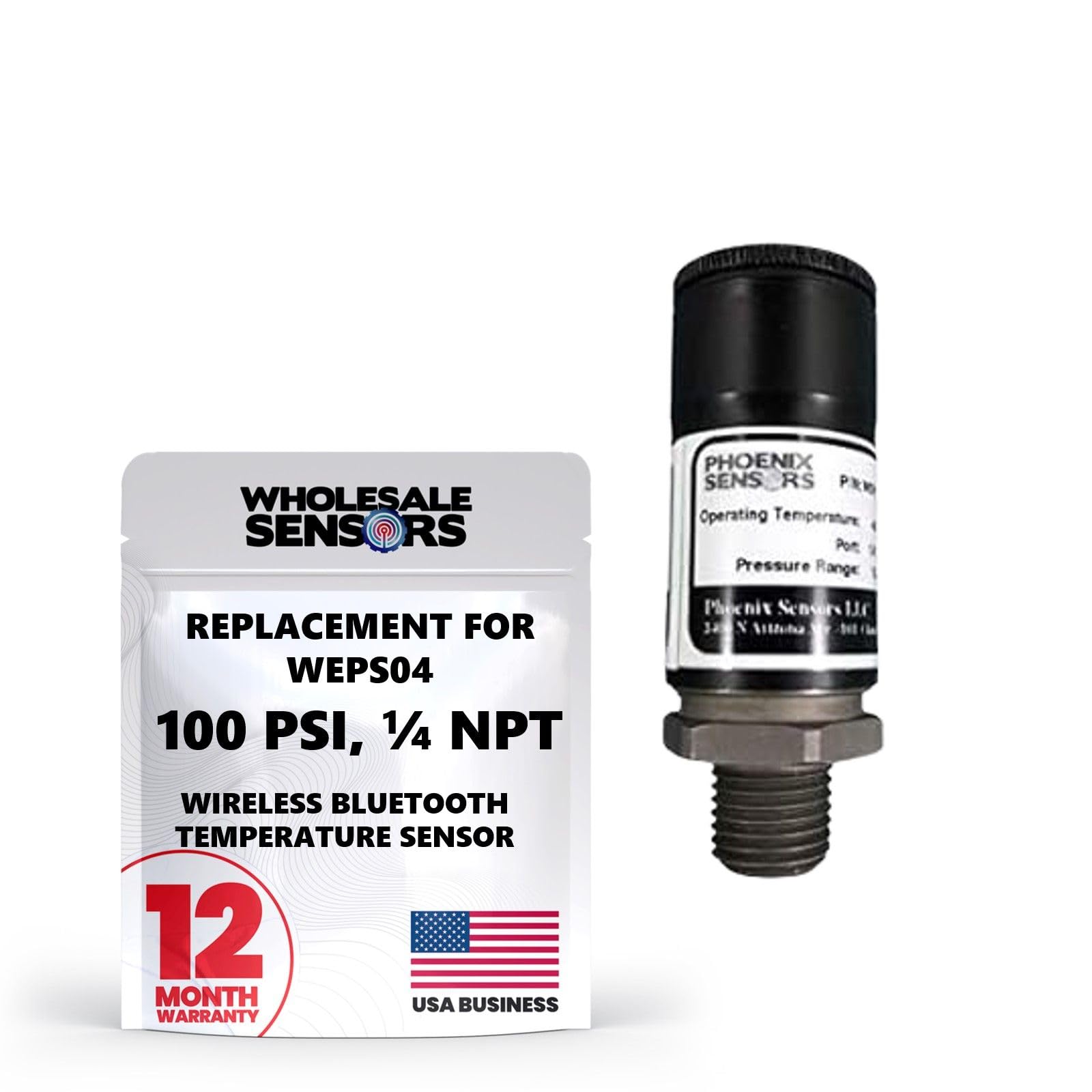 WEPS04 Wireless Bluetooth Pressure Sensor Transducer, 1/4�NPT, 100PSI - Made in The USA - 12 Month Warranty