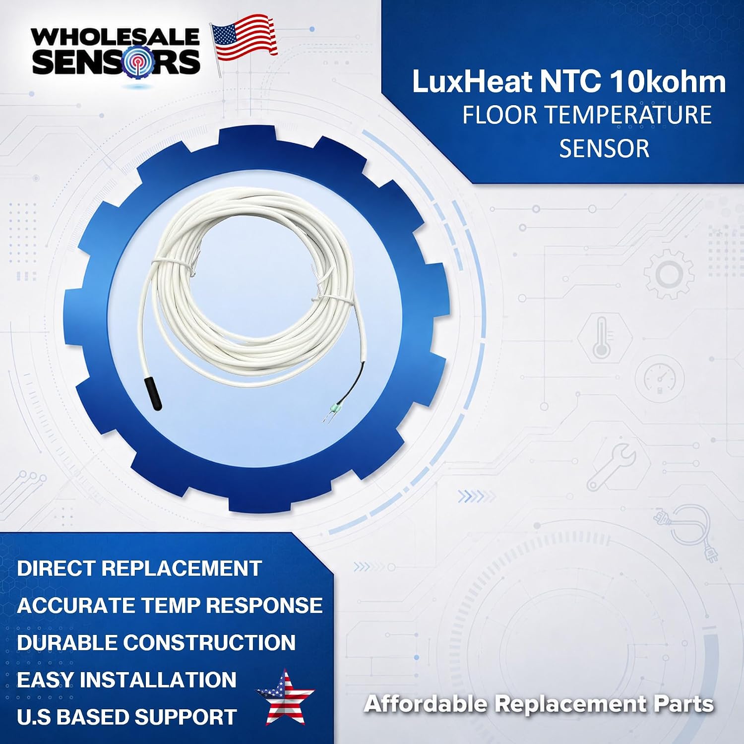 Replacement LuxHeat Temperature Floor Sensor, NTC 10kohm, 20ft Probe, 24 Month Warranty, Made in The USA - Image 8