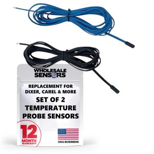Set of 2 Replacement Temperature Probe Sensors for Commercial Refrigerators & Freezers, Includes Black Evaporator Sensor and Blue Room Temperature Sensor 36 Month Warranty