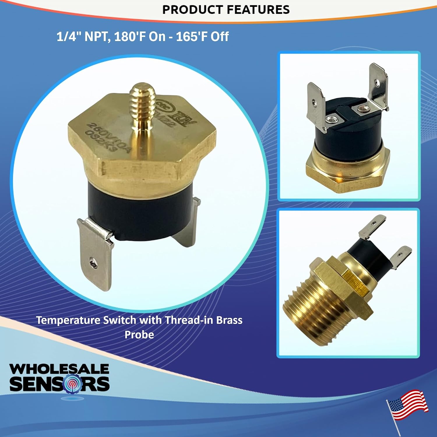 American Volt Radiator Fan Thermostat Switch, 1/4" NPT Brass Probe, 180°F On 165°F Off, Replacement with 12 Month Warranty & USA Business - Image 3