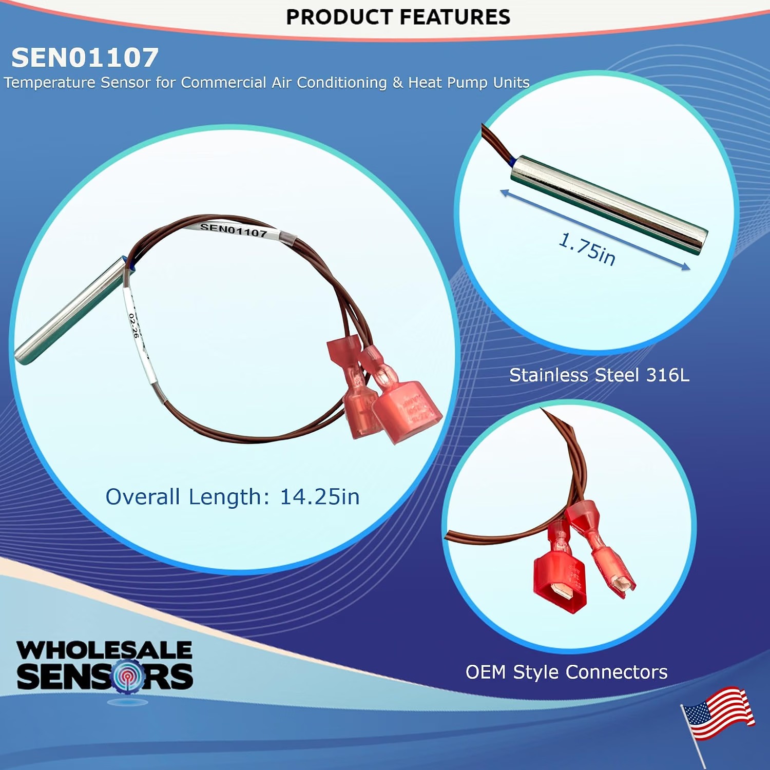 Replacement Trane SEN01107 Thermistor Sensor, -40 to 65C Temperature Range, 0.25" Diameter, 12 Month Warranty & US Based Support - Image 3