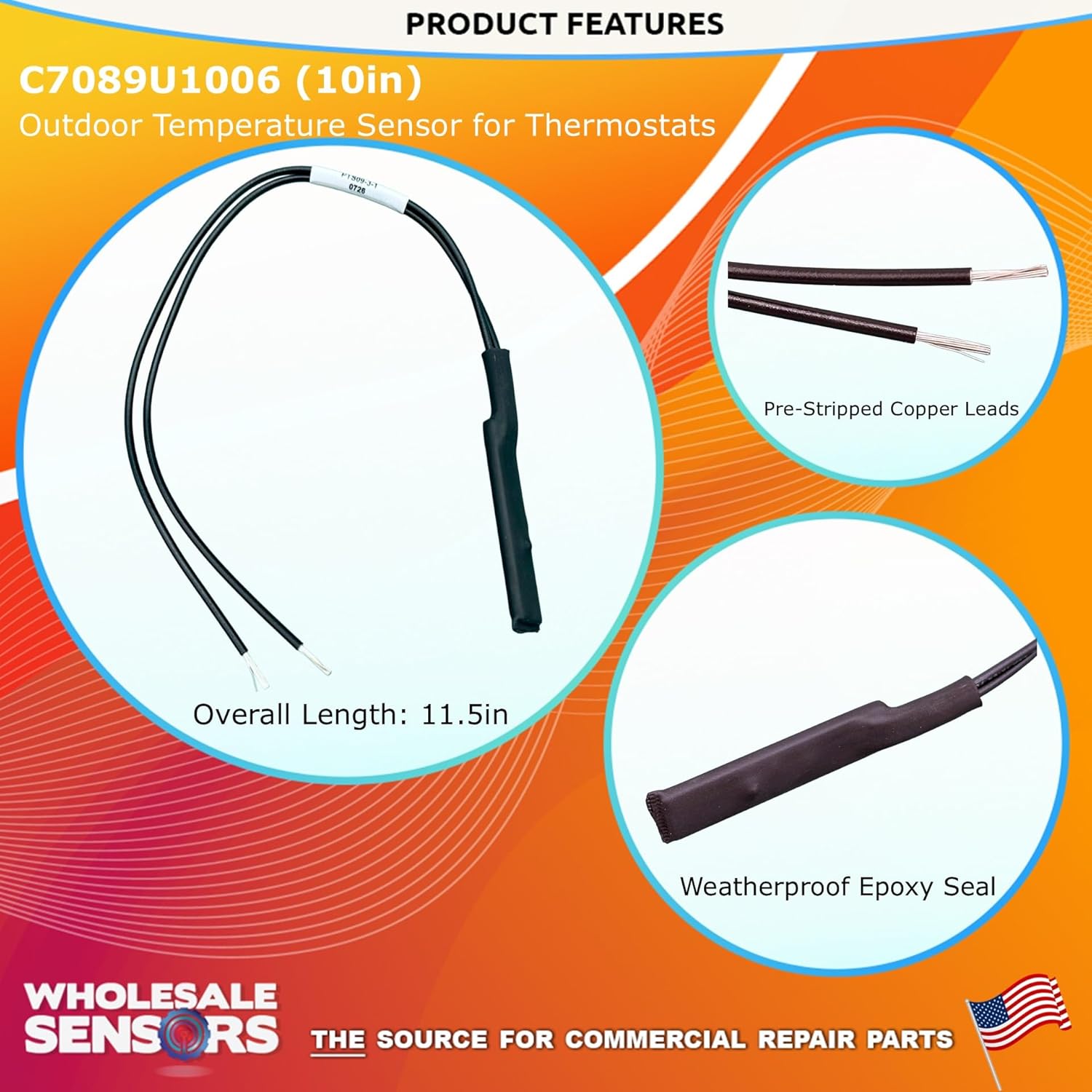Honeywell C7089U1006 Replacement Outdoor Temperature Sensor with Ultimate Accuracy 10" Leads | 12 Month Warranty - Image 2