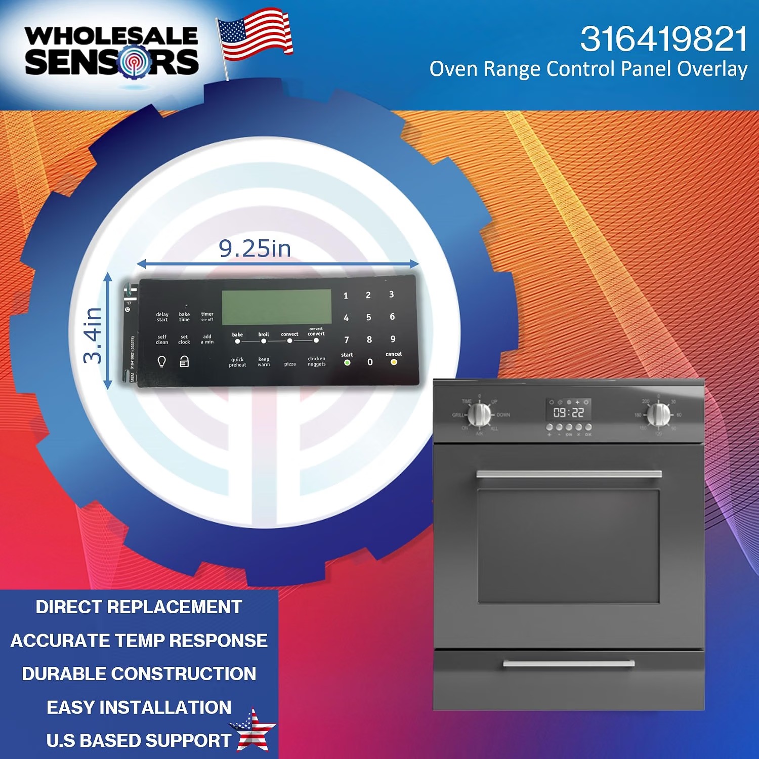 Frigidaire/Electrolux 316419821 Replacement Range Oven Black Overlay 12 Month Warranty - Image 2