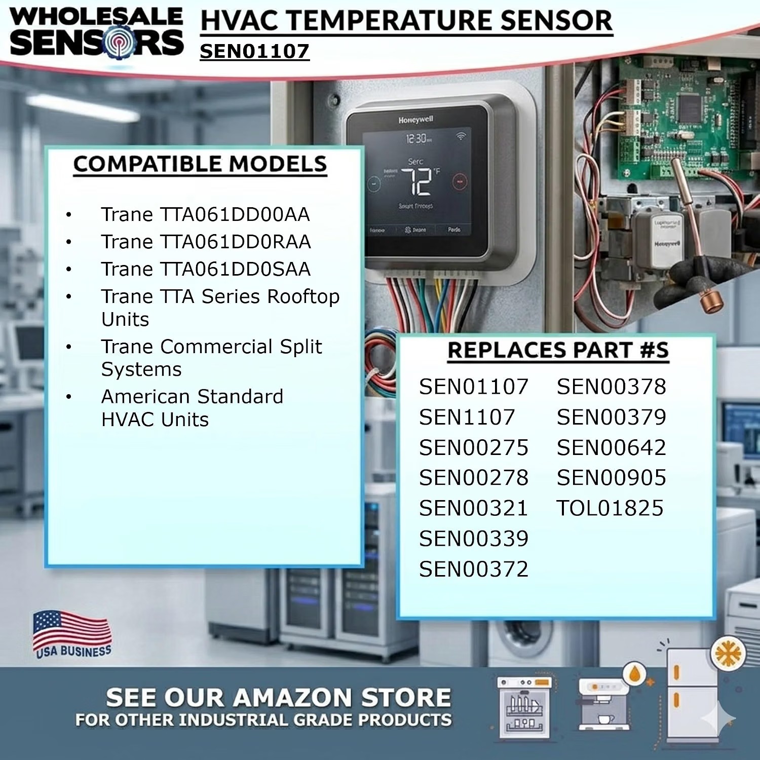 Replacement Trane SEN01107 Thermistor Sensor, -40 to 65C Temperature Range, 0.25" Diameter, 12 Month Warranty & US Based Support - Image 4