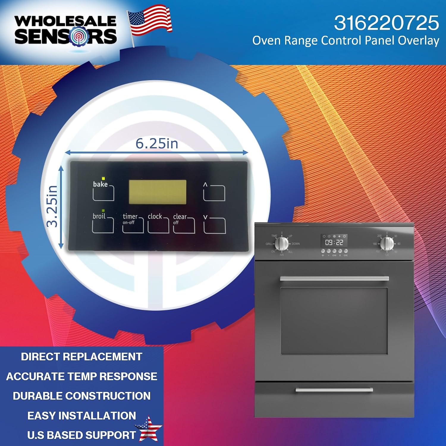 Replacement Electrolux Frigidaire 316220725 Black Electronic Oven Control (EOC) Clock Overlay for Range/Stove/Oven, 12 Month Warranty & USA Business - Image 2