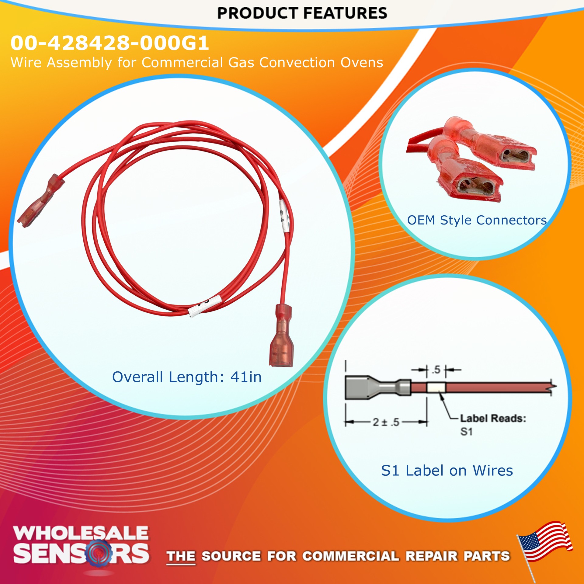 Vulcan Hart 00-428428-000G1 Flame Sensor Wire Assembly Replacement
