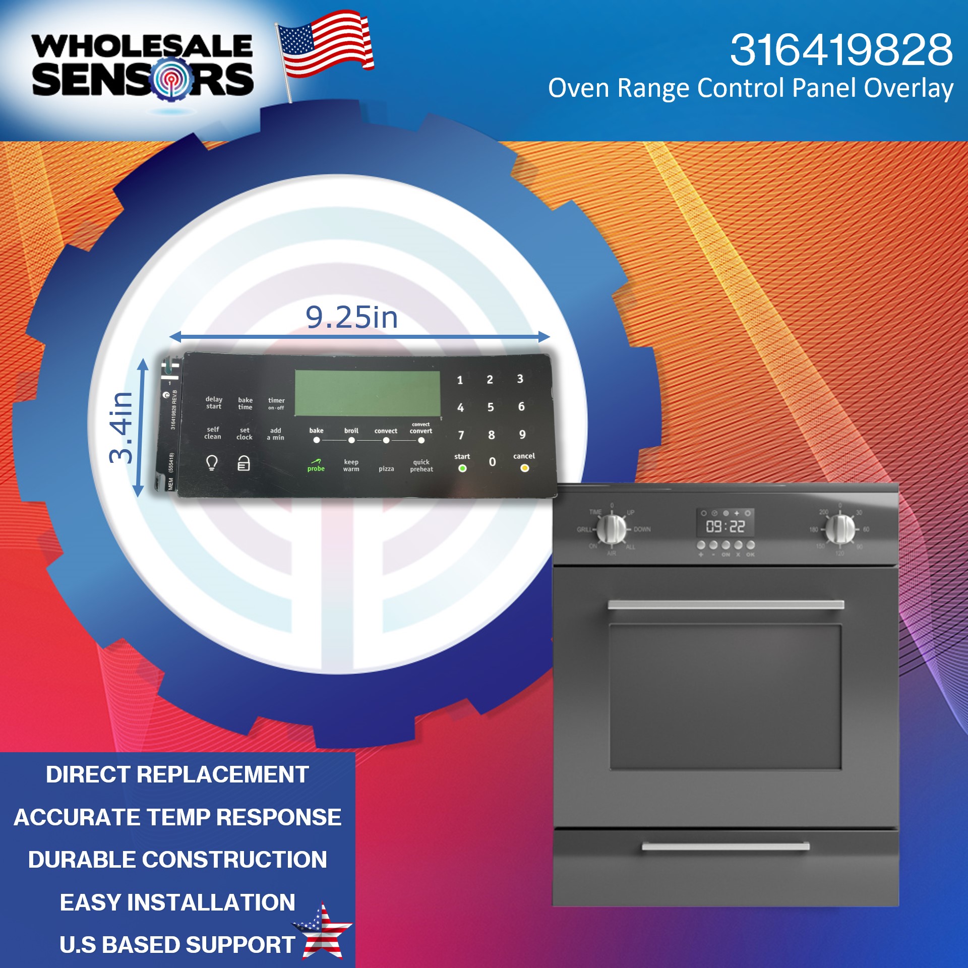 Frigidaire Electrolux 316419828 Replacement Oven Control Overlay