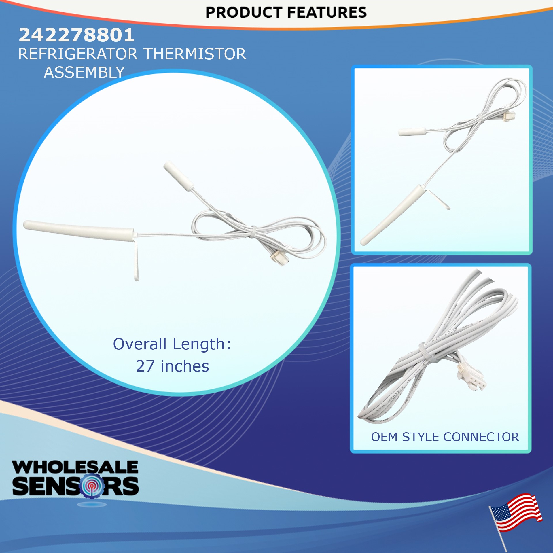 Frigidaire 242278801 Refrigerator Freezer Thermistor Assembly Replacement Temperature Sensor