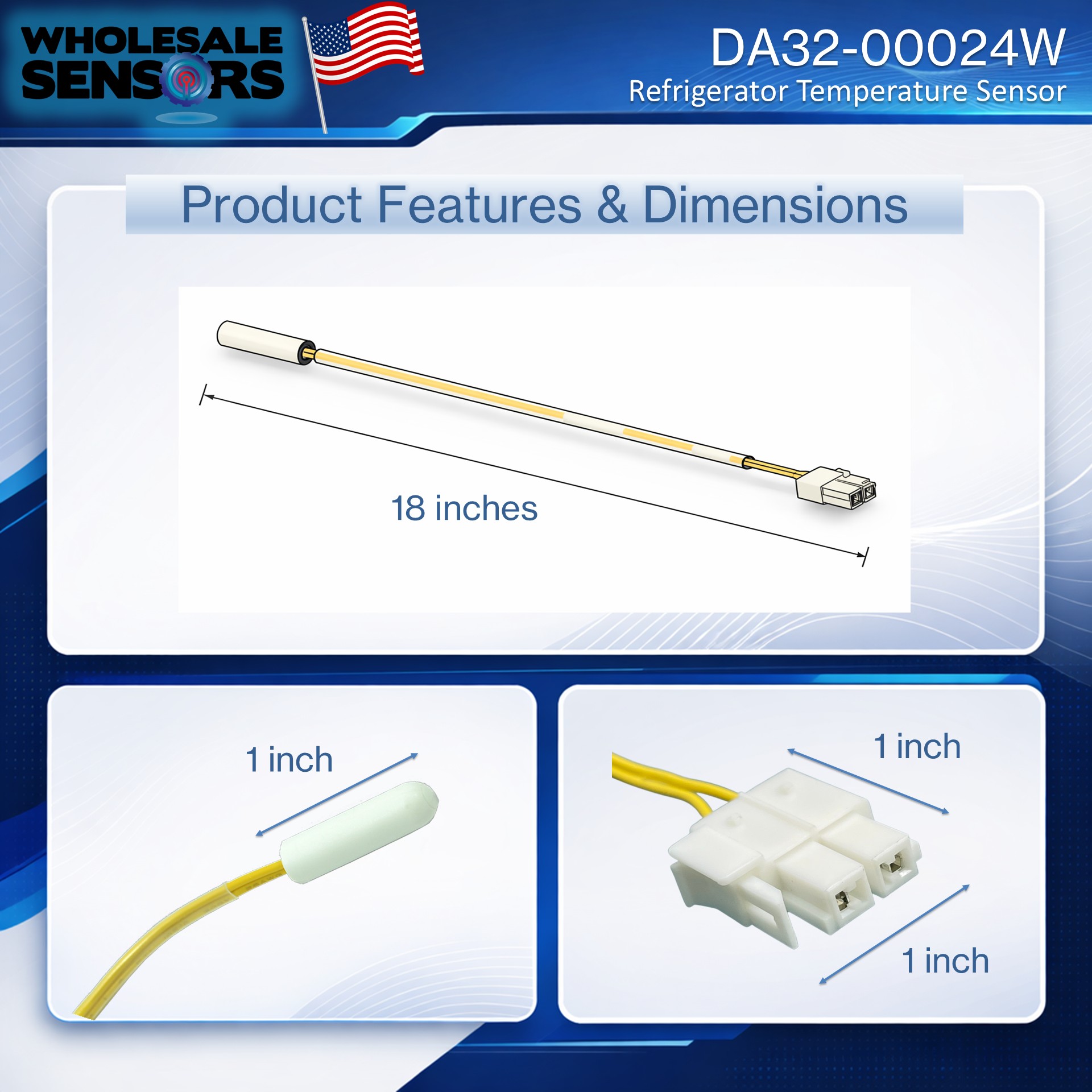 Samsung DA32-00024W Refrigerator Temperature Sensor Replacement for French Door and Side-by-Side Refrigerators