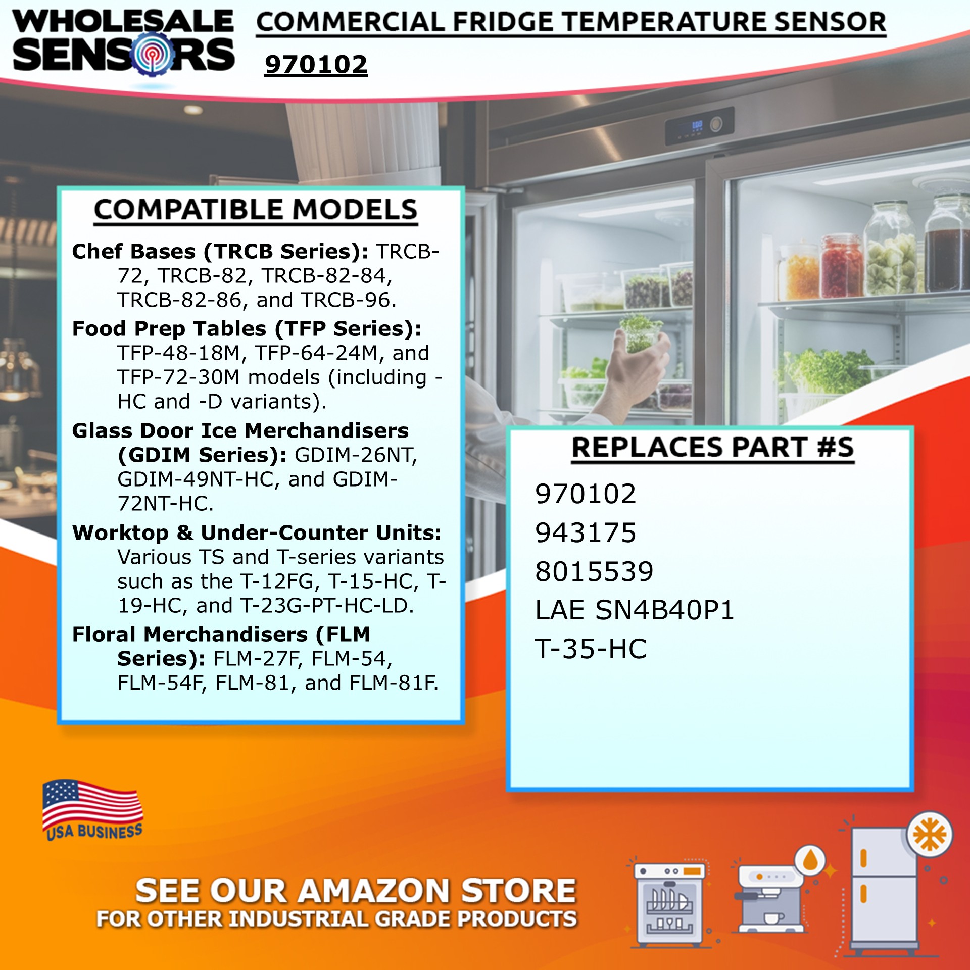 Replacement for True 970102 Temperature Probe, 24 Month Warranty & USA Support