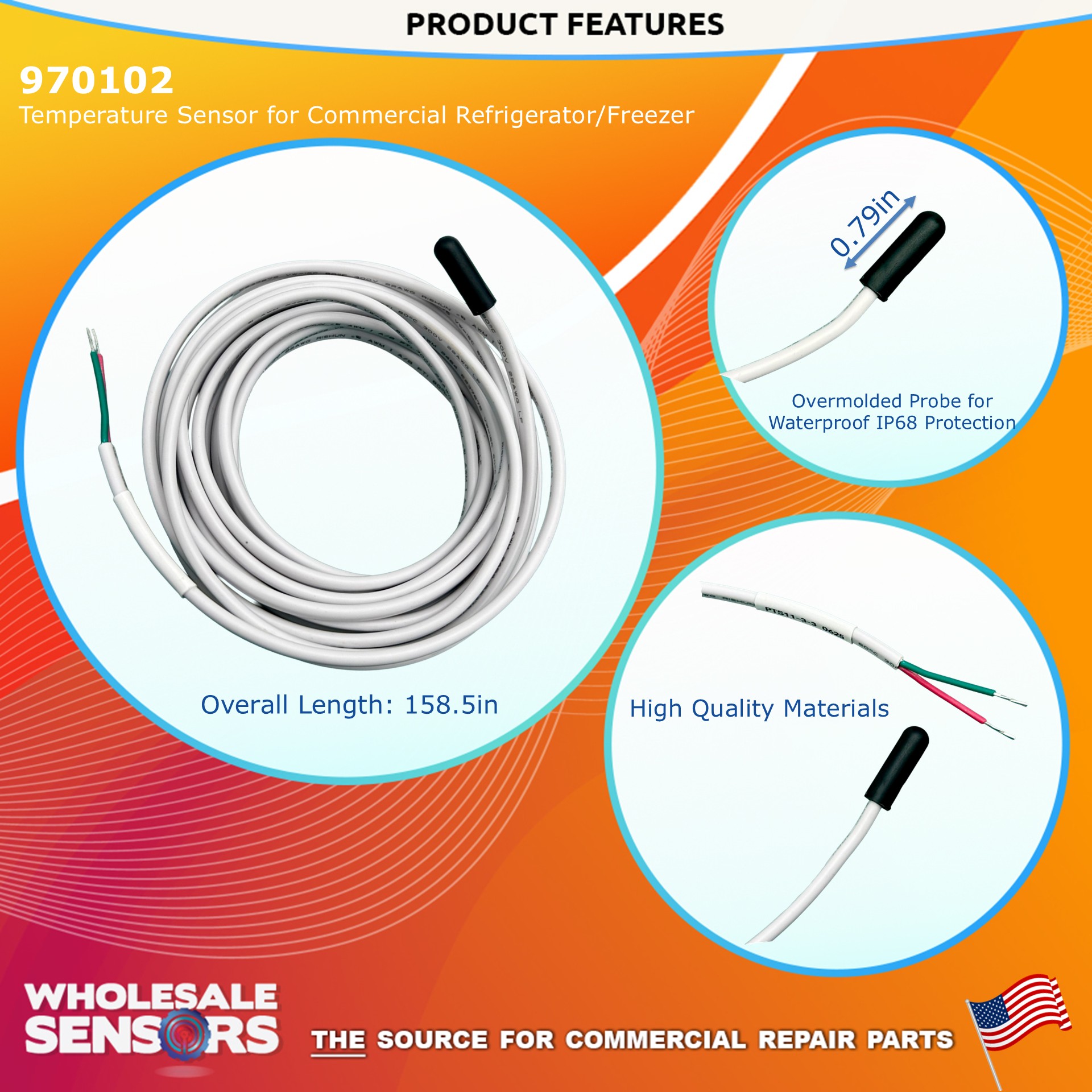 Replacement for True 970102 Temperature Probe, 24 Month Warranty & USA Support
