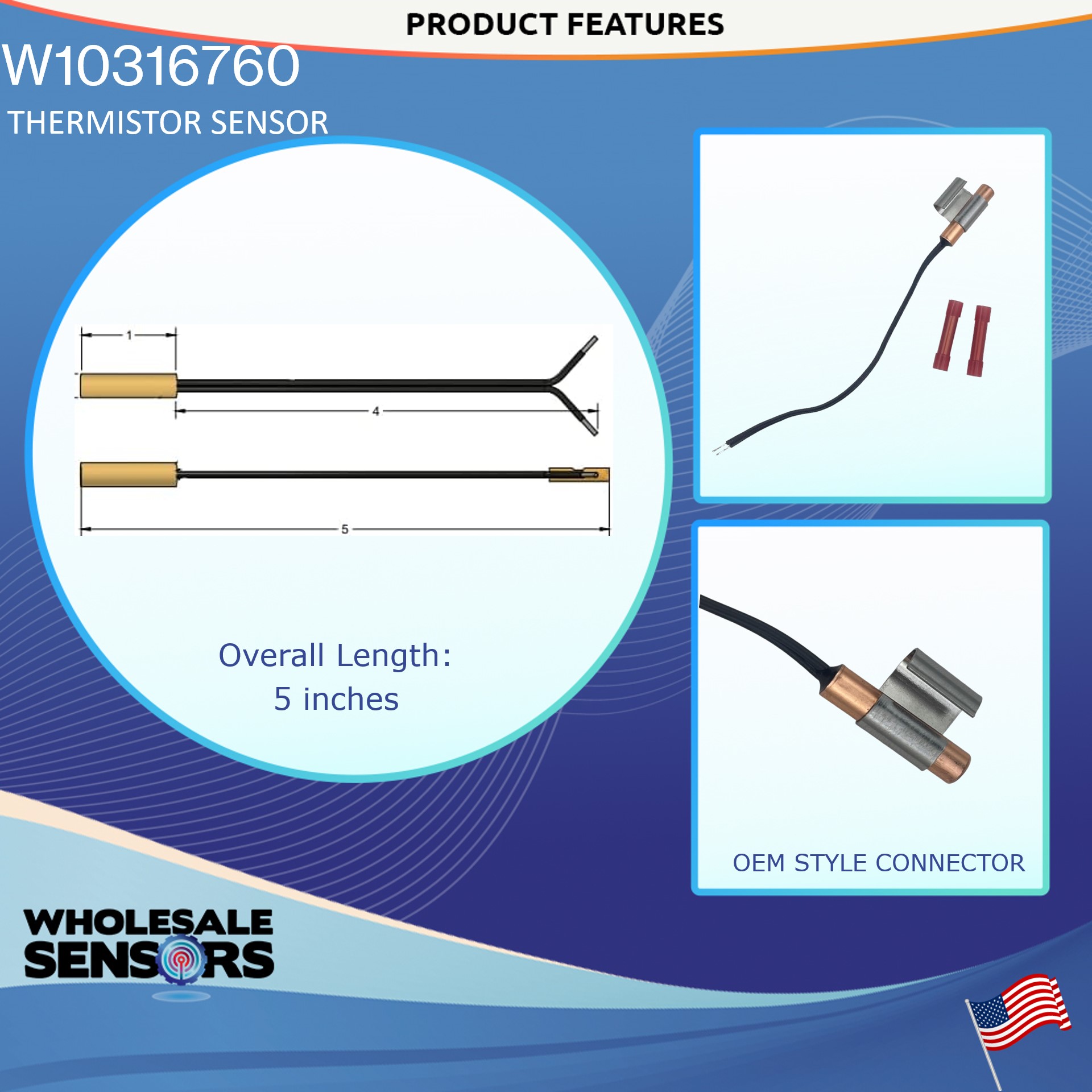 Whirlpool W10316760 Replacement Thermistor Refrigerator Temperature Sensor