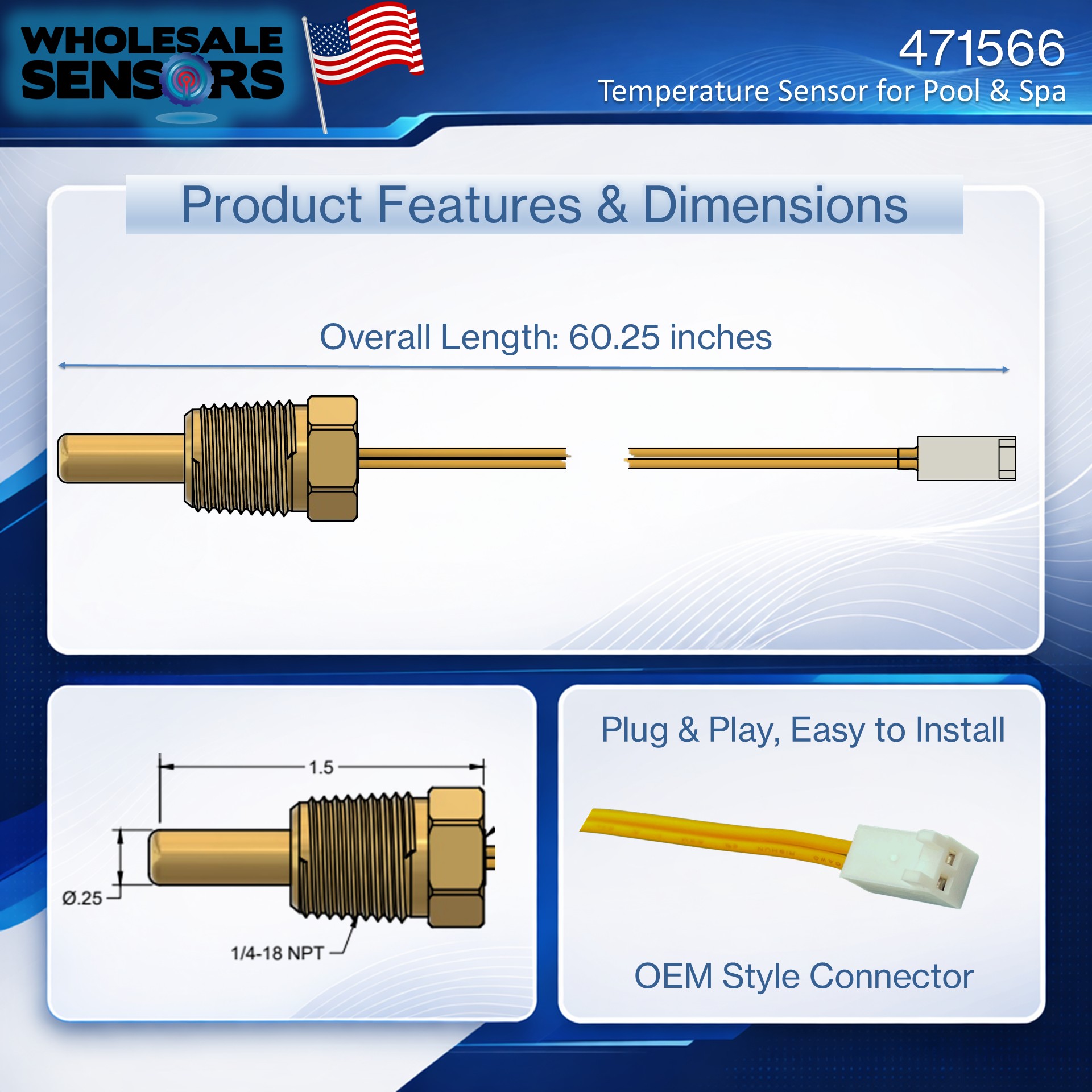Replacement for Pentair 471566 Thermistor Probe Made in USA 24 Month Warranty Pool Spa Heater Sensor