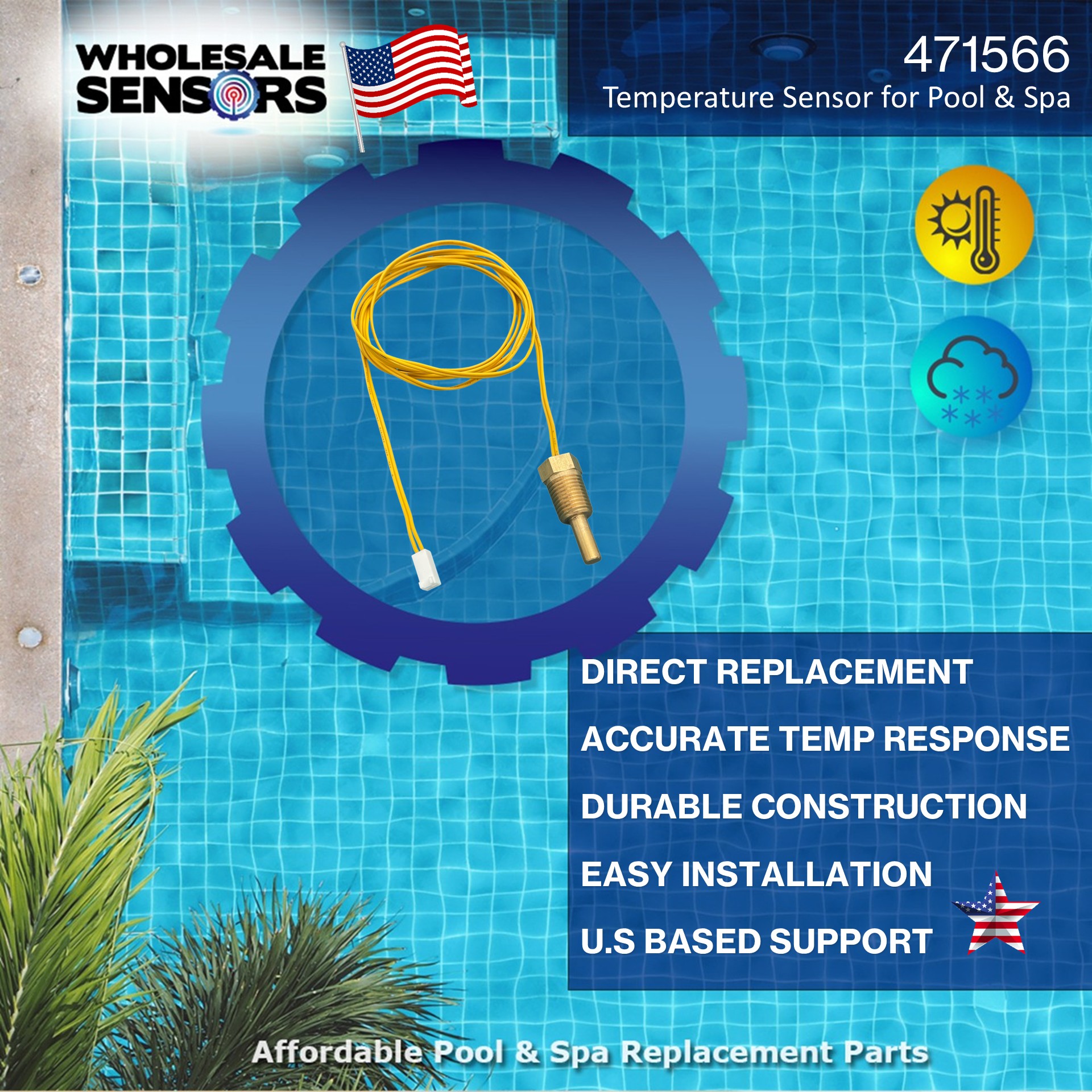 Replacement for Pentair 471566 Thermistor Probe Made in USA 24 Month Warranty Pool Spa Heater Sensor