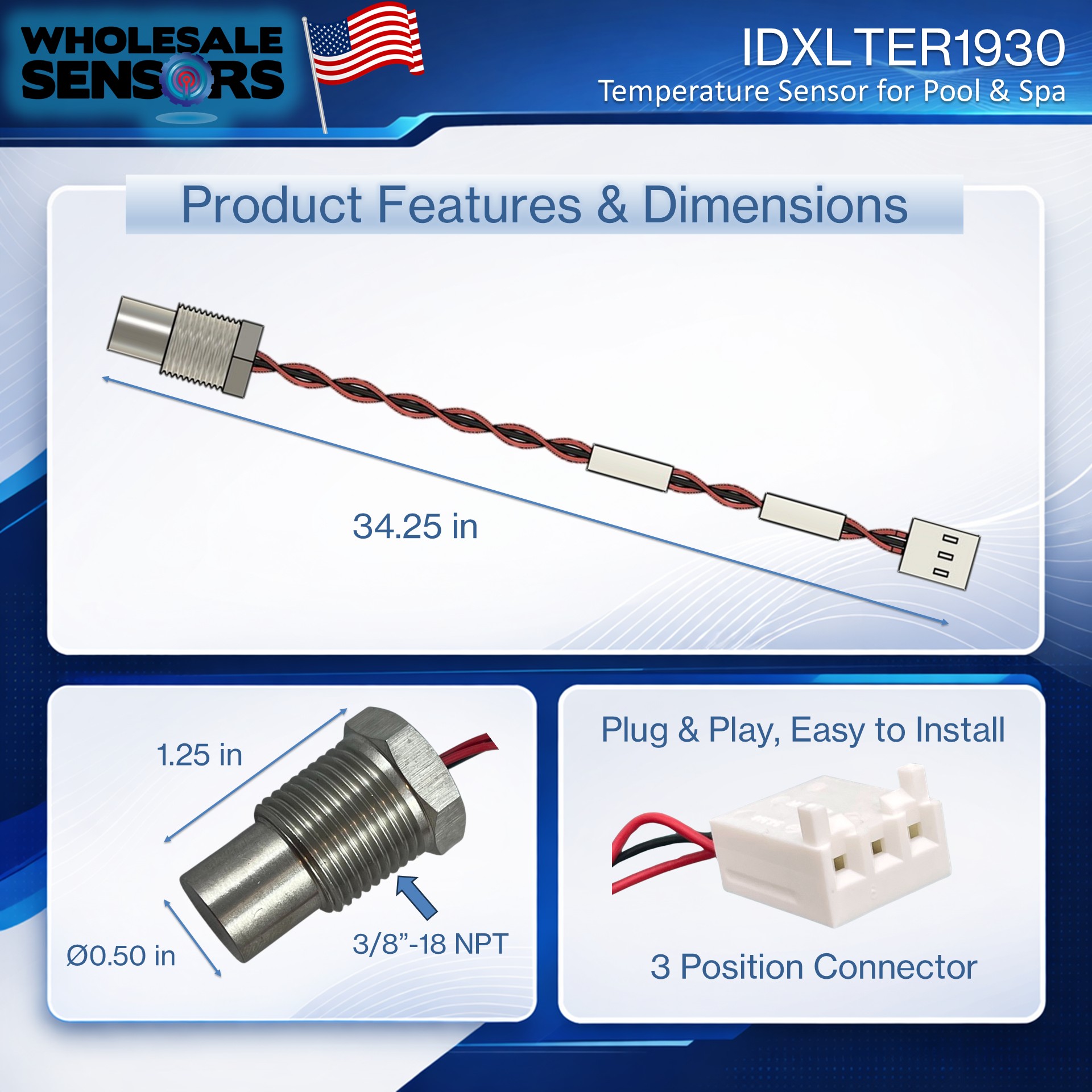 Hayward IDXLTER1930 Replacement Heater Thermistor for H-Series Low NOx Pool Heater
