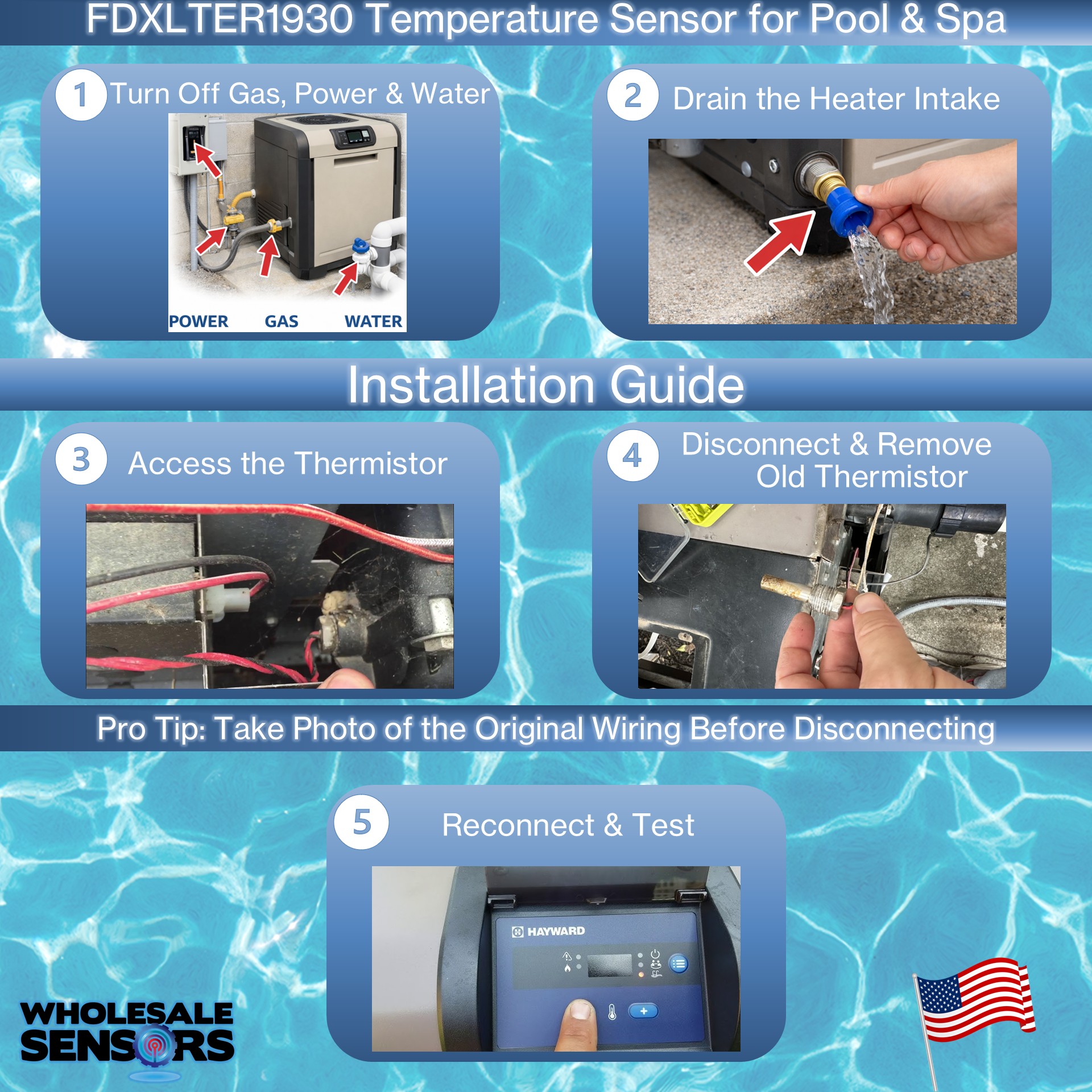Replacement for Hayward FDXLTER1930 Thermistor Sensor for Universal H-Series Low NOx Pool Heaters