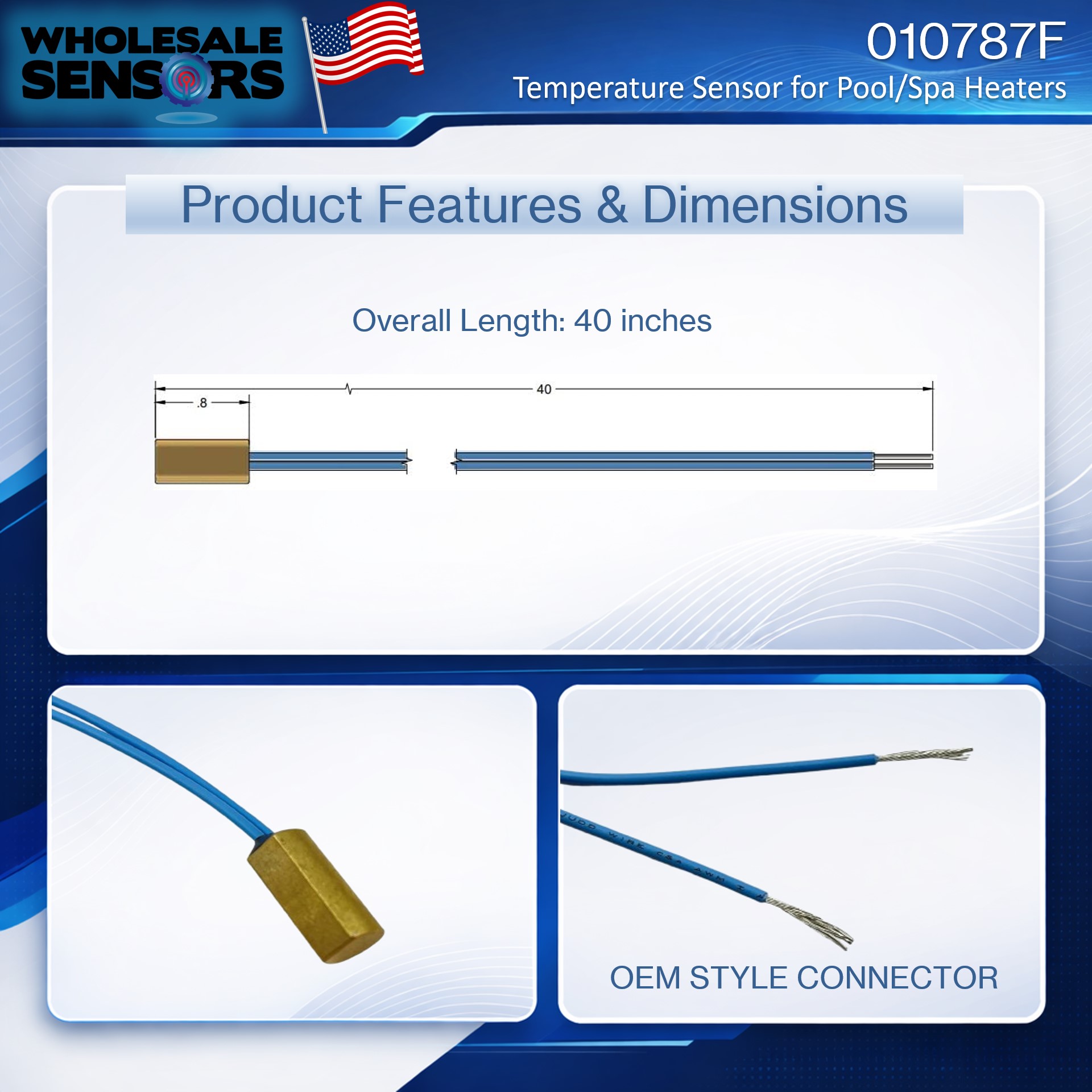 Raypak 010787F Water Sensor Replacement for Commercial Pool Heater
