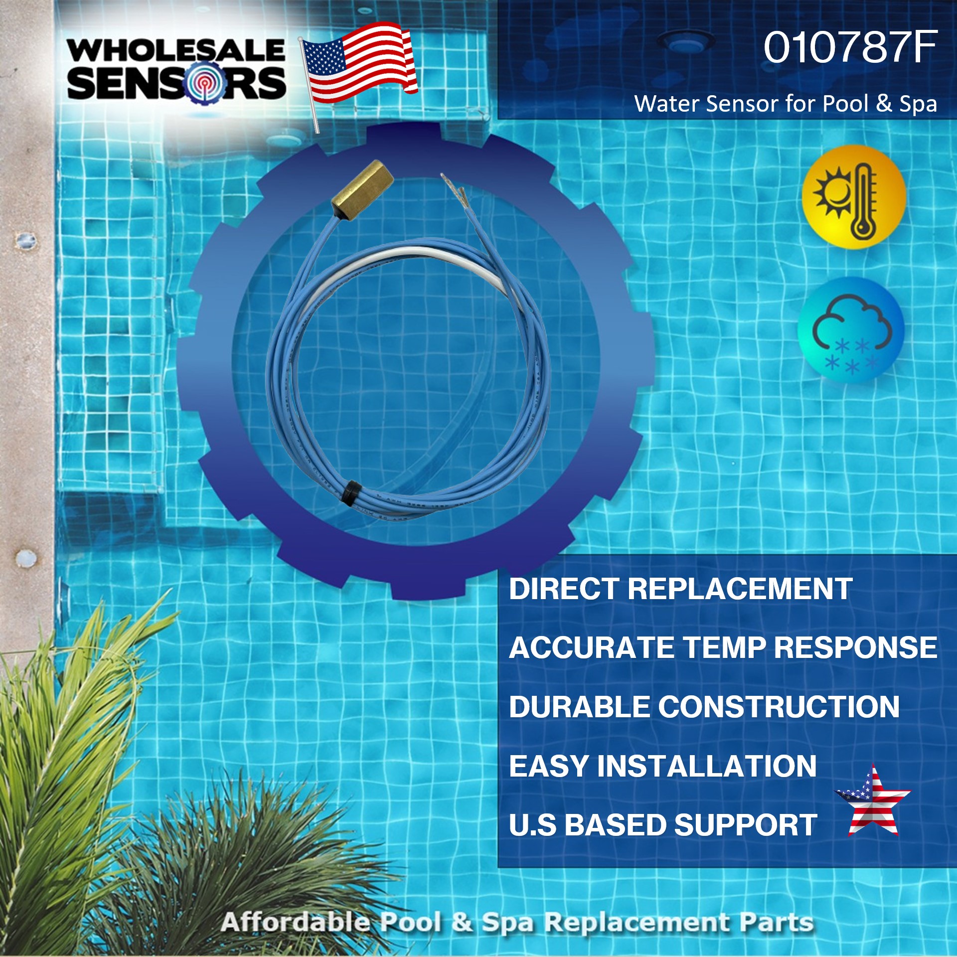 Raypak 010787F Water Sensor Replacement for Commercial Pool Heater