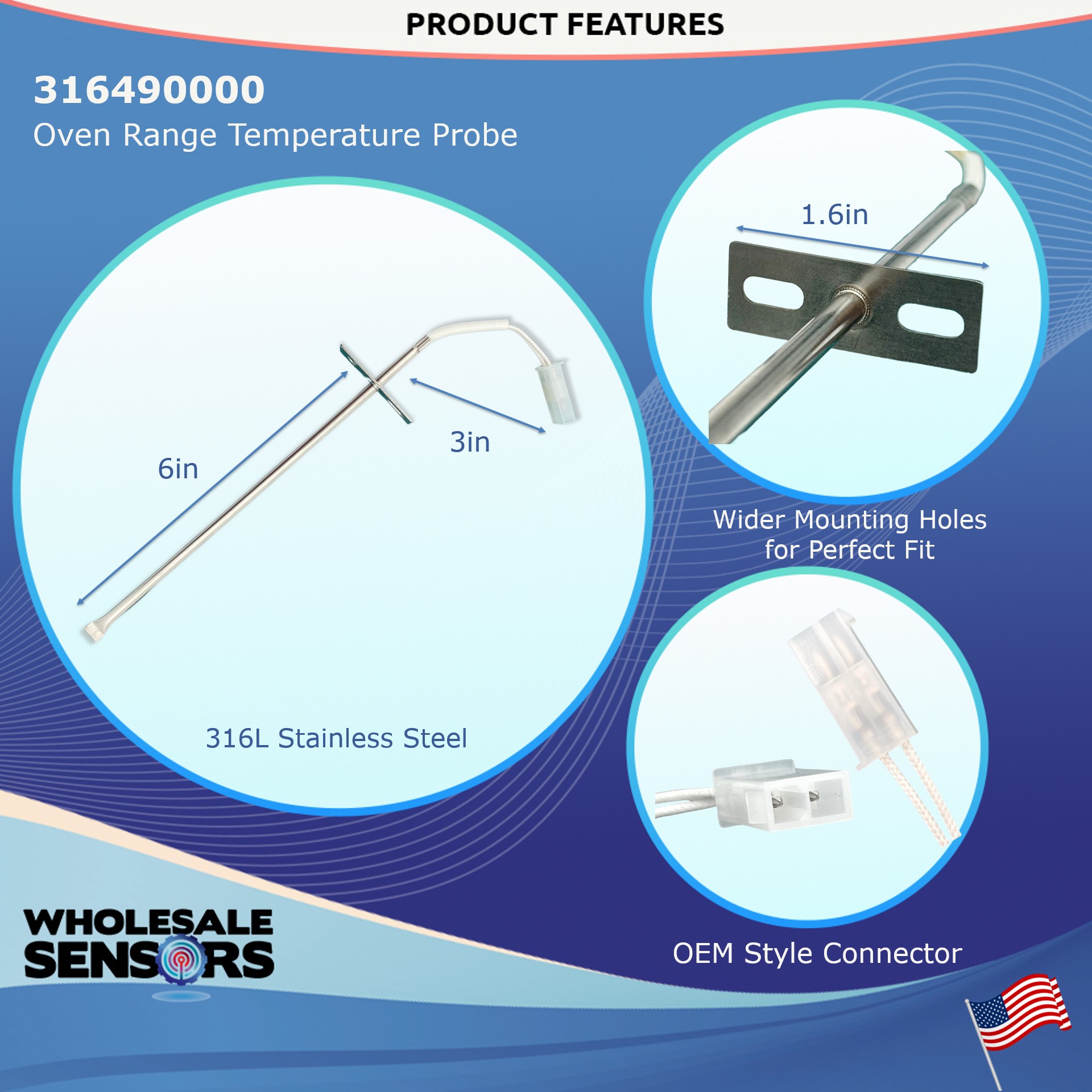Replacement for Frigidaire 316490000 Oven Probe Temperature Sensor Made in The USA 12-Month Warranty - Image 3