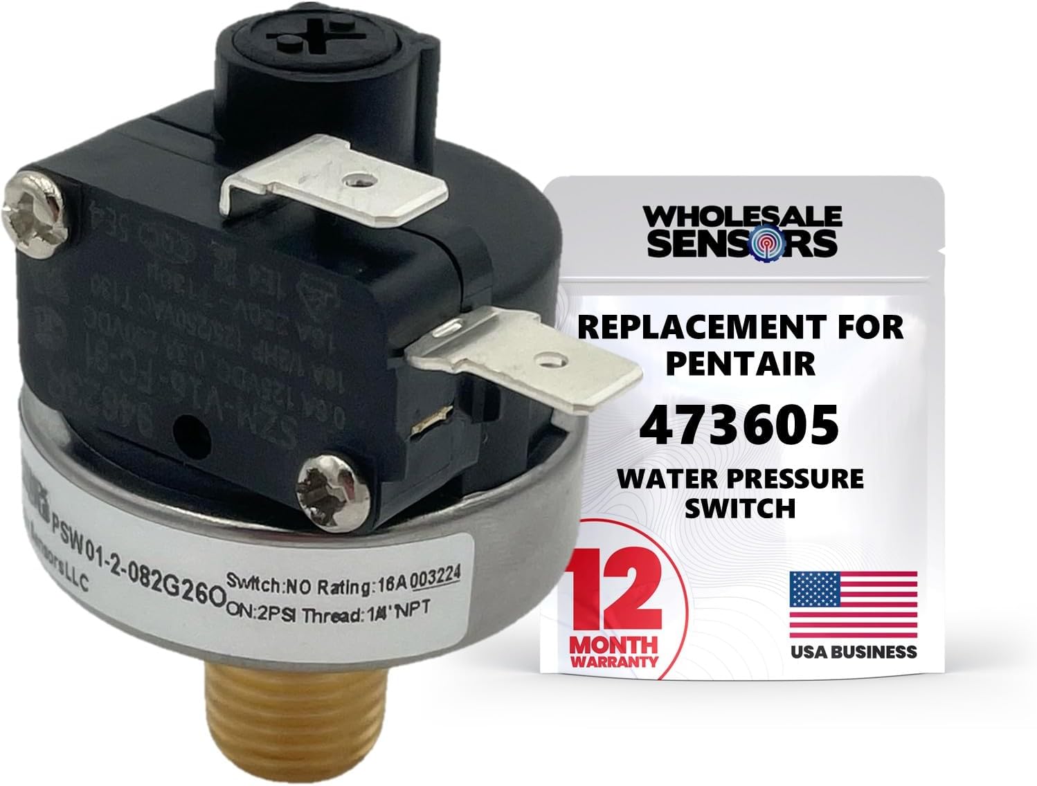 Wholesale Sensors Replacement Pentair 473605 Water Pressure Switch Compatible with MiniMax Pool & Spa Heaters 12 Month Warranty & USA Business
