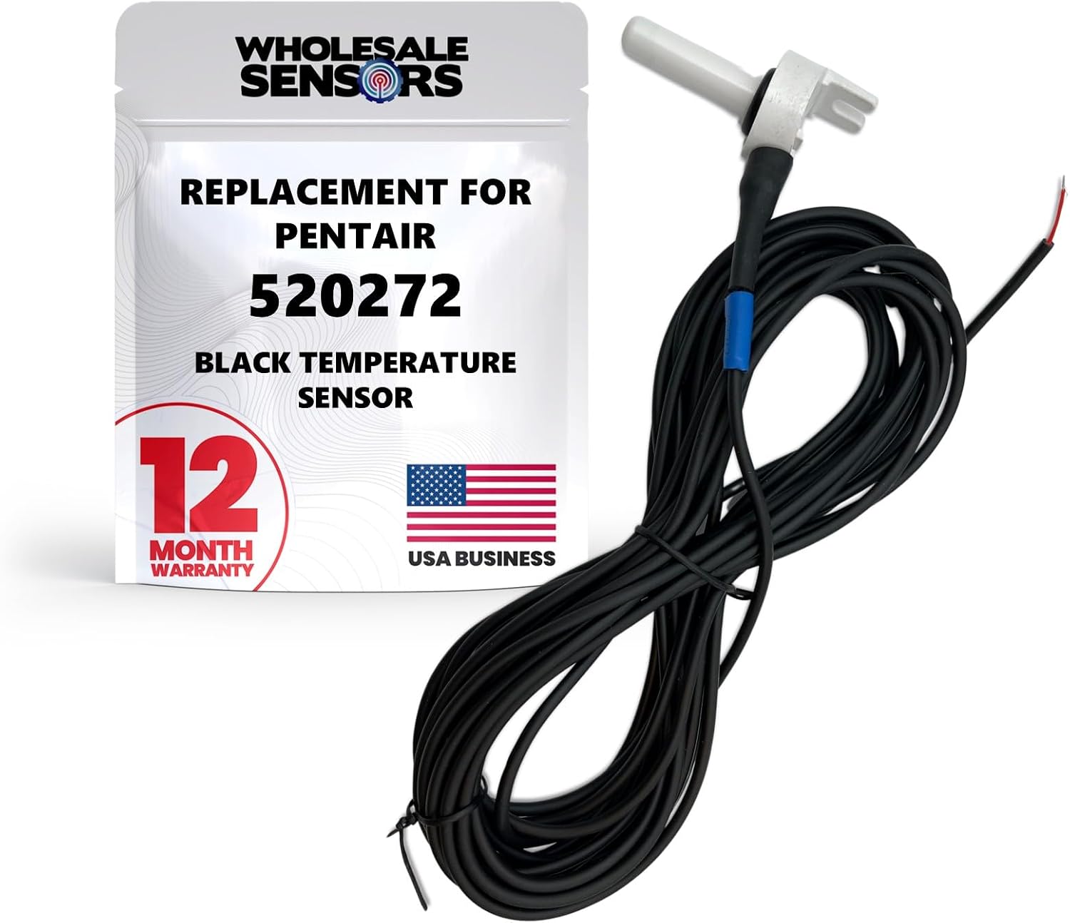 Wholesale Sensors Replacement for Pentair 520272 Black Temperature Sensor, 20FT Cable | 12-Month Warranty & USA Support