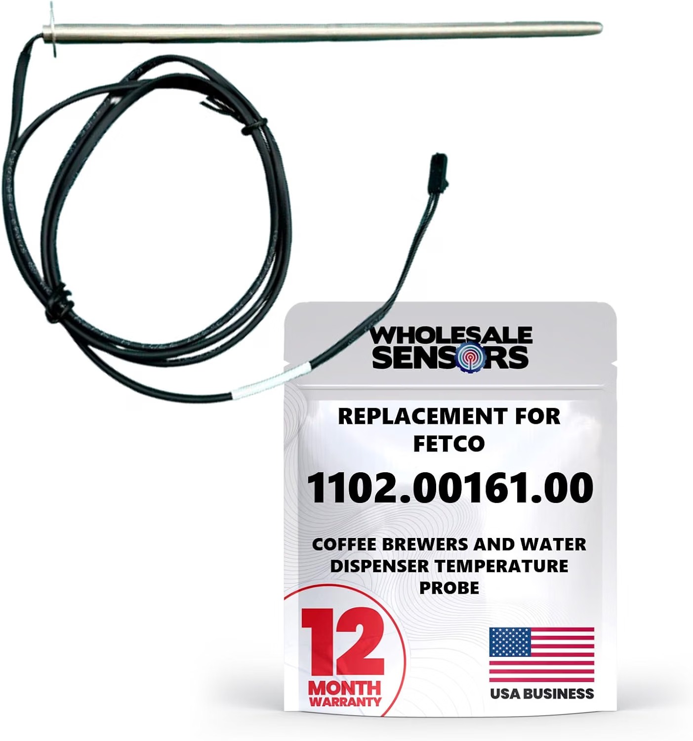 Replacement Fetco 1102.00161.00 Temperature Probe Assembly 8" Probe for Coffee Brewers & Water Dispensers, 12 Month Warranty & USA Business