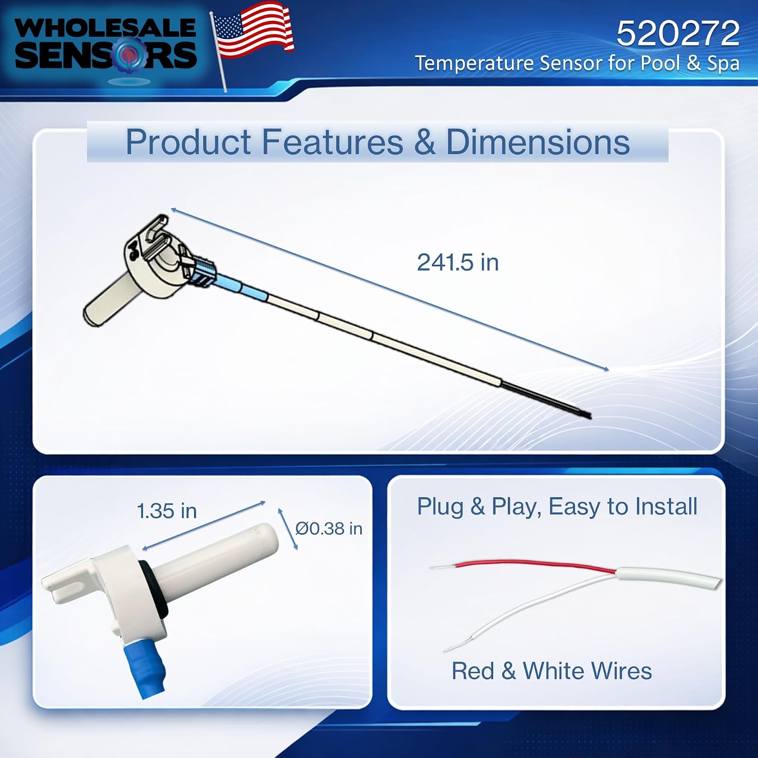 Wholesale Sensors 2-Pack Replacement for Pentair 520272 Air/Water/Solar Temperature Sensor, 20FT Cable | 12-Month Warranty & USA Support - Image 3