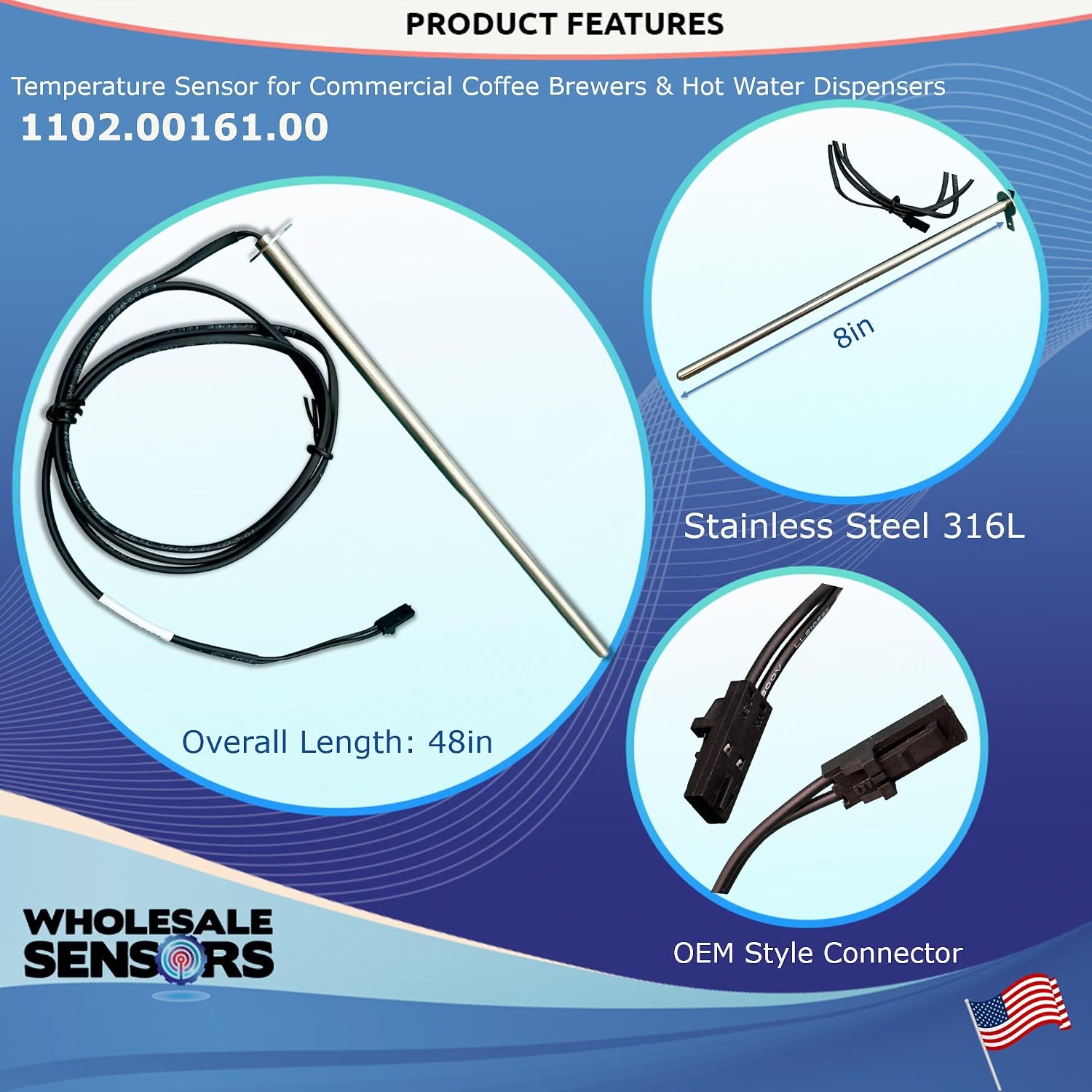 Replacement Fetco 1102.00161.00 Temperature Probe Assembly 8" Probe for Coffee Brewers & Water Dispensers, 12 Month Warranty & USA Business - Image 3