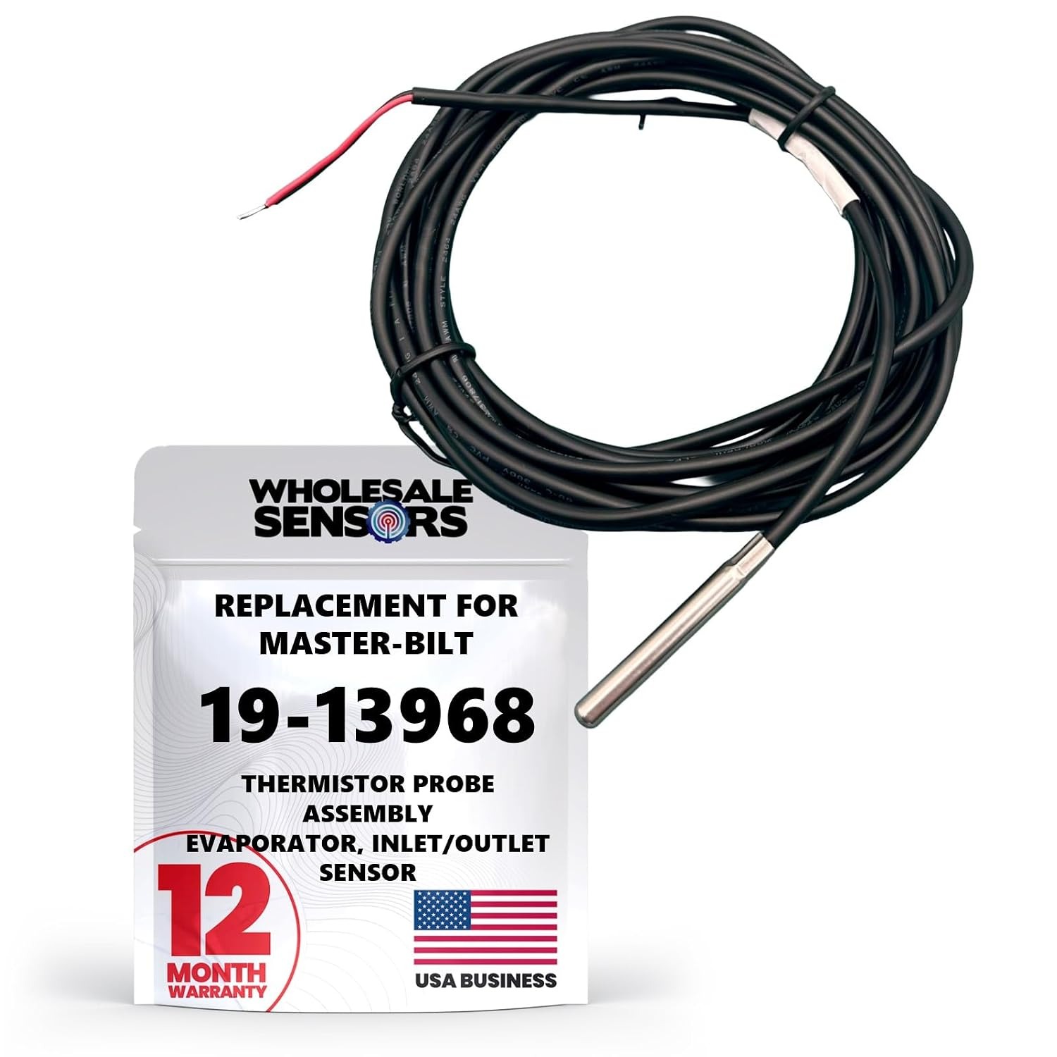 Replacement Master-Bilt 19-13968 NTC Thermistor Probe Assembly, 10FT Evaporator Inlet/Outlet Sensor, 12 Month Warranty & USA Support