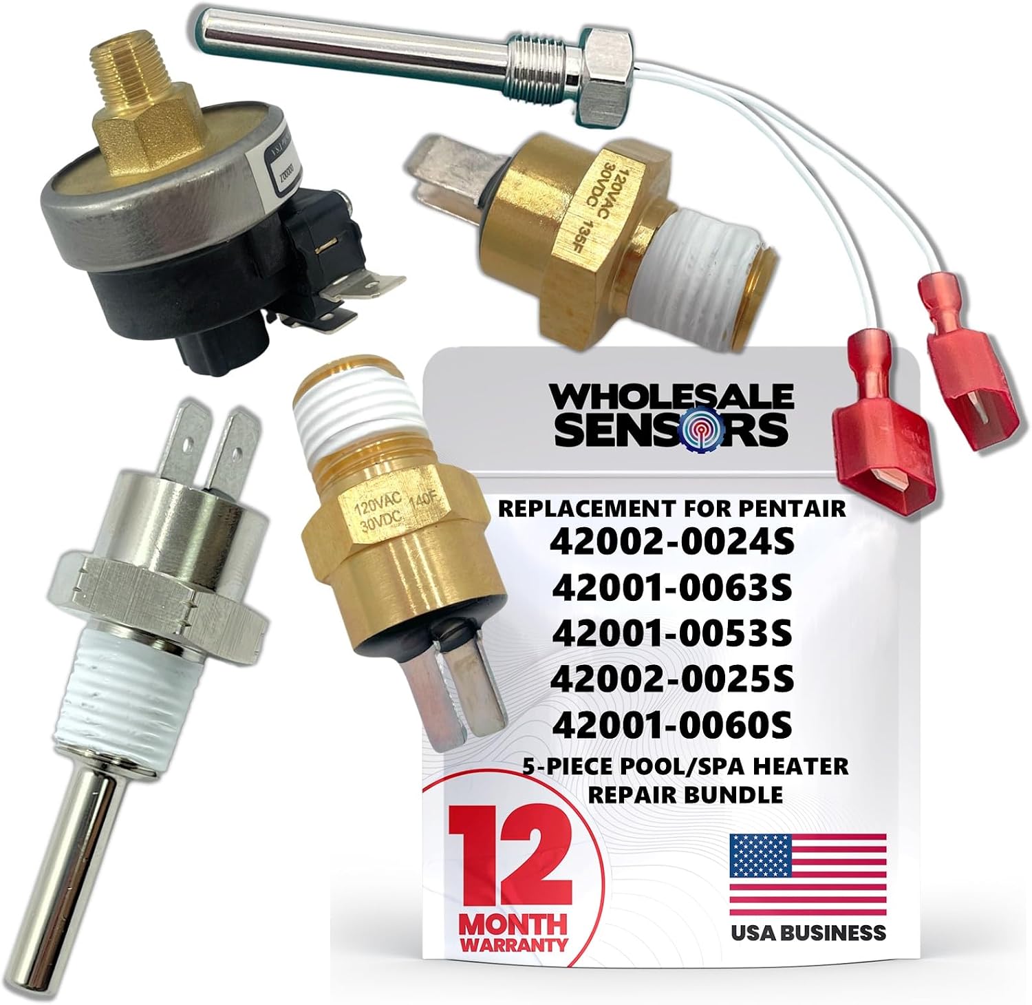 Wholesale Sensors Replacement for Pentair Pool Spa Heater Repair Kit USA Business, 5-Piece Kit, Includes 42002-0024S, 42001-0063S, 42002-0025S, 42001-0060S, 42001-0053S
