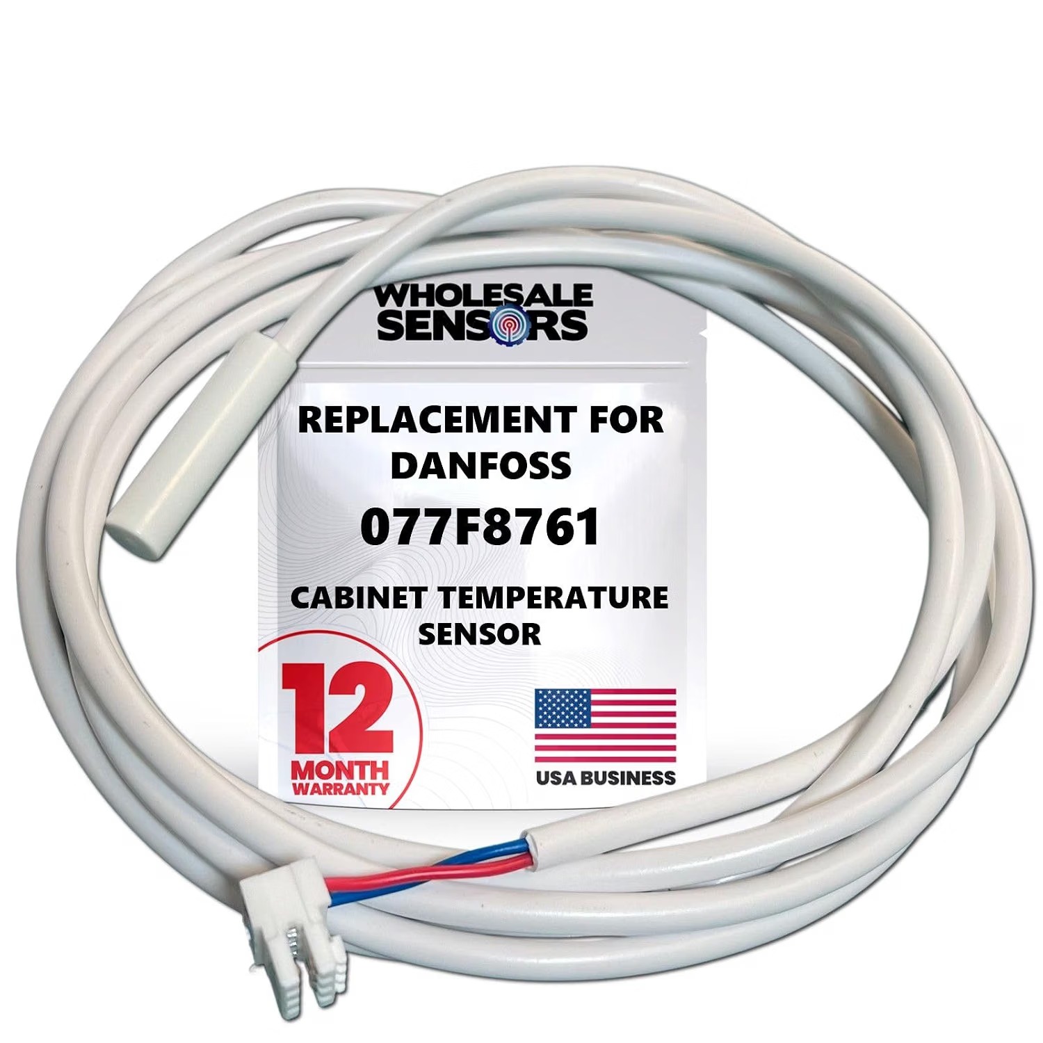 Replacement for Danfoss 077F8761 ETN Cabinet Temperature Sensor 59"(1.5M) Cable, 12 Month Warranty & USA Support