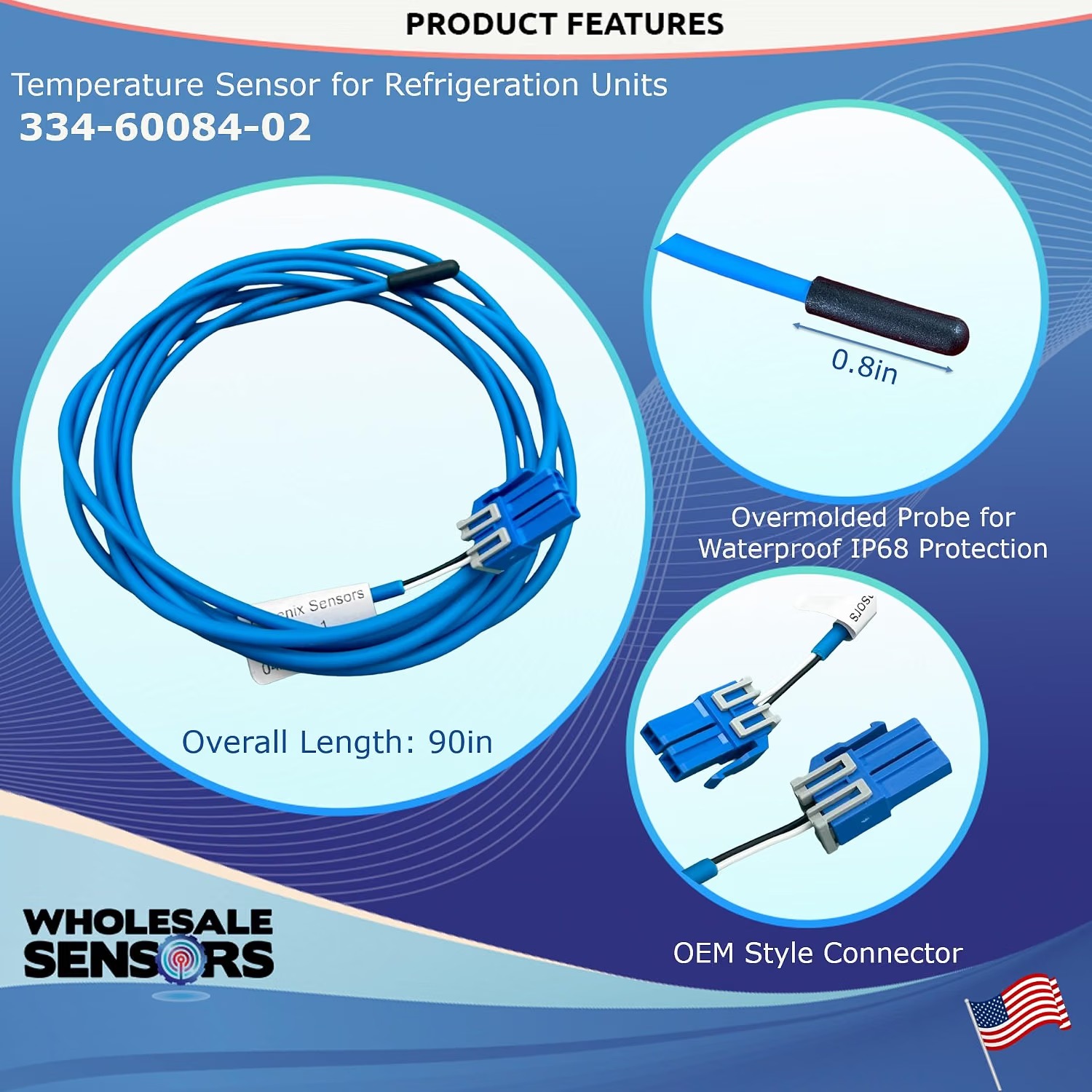 Replacement Traulsen 334-60084-02 Blue Coil Temperature Sensor 90", 24 Month Warranty & USA Business - Image 3