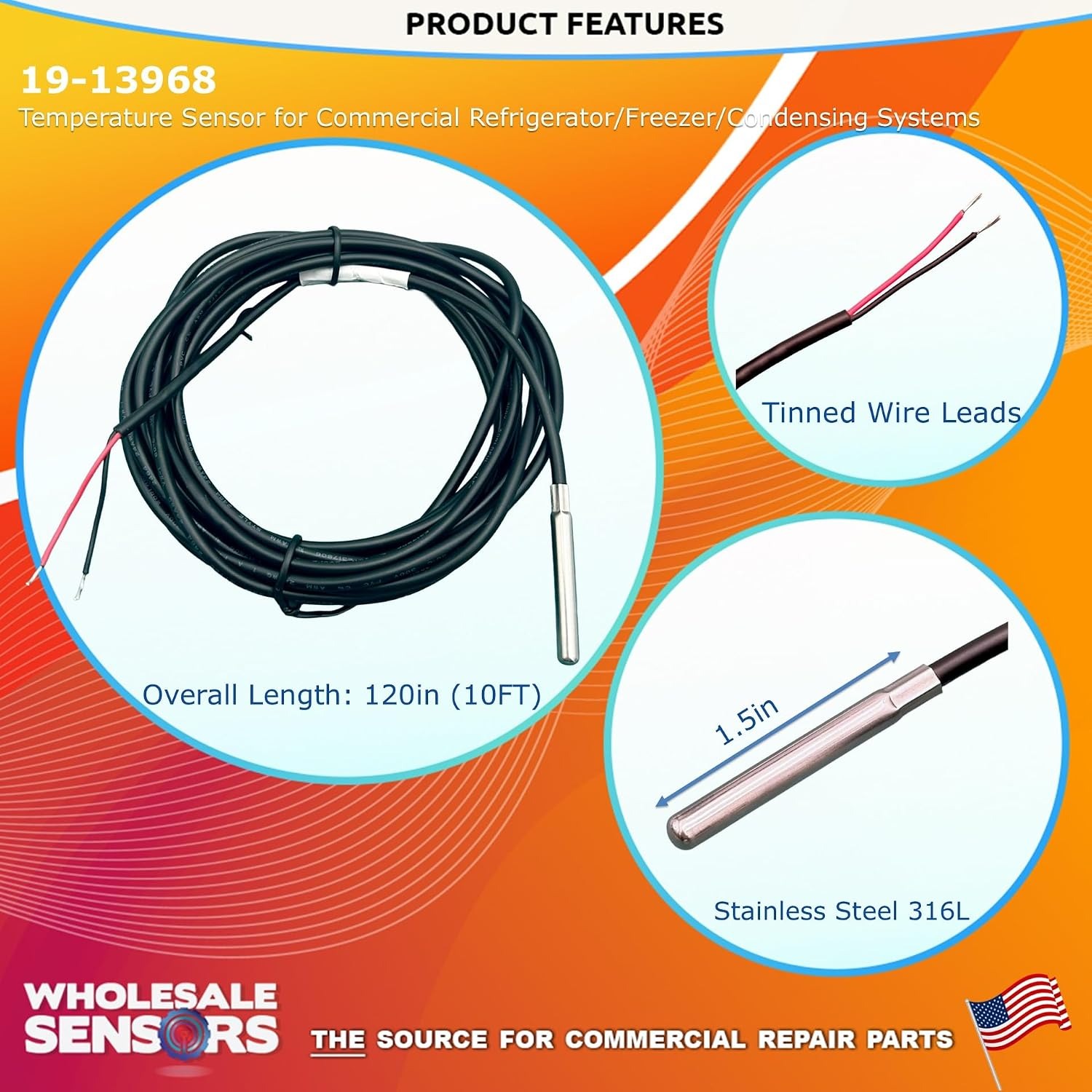 Replacement Master-Bilt 19-13968 NTC Thermistor Probe Assembly, 10FT Evaporator Inlet/Outlet Sensor, 12 Month Warranty & USA Support - Image 3