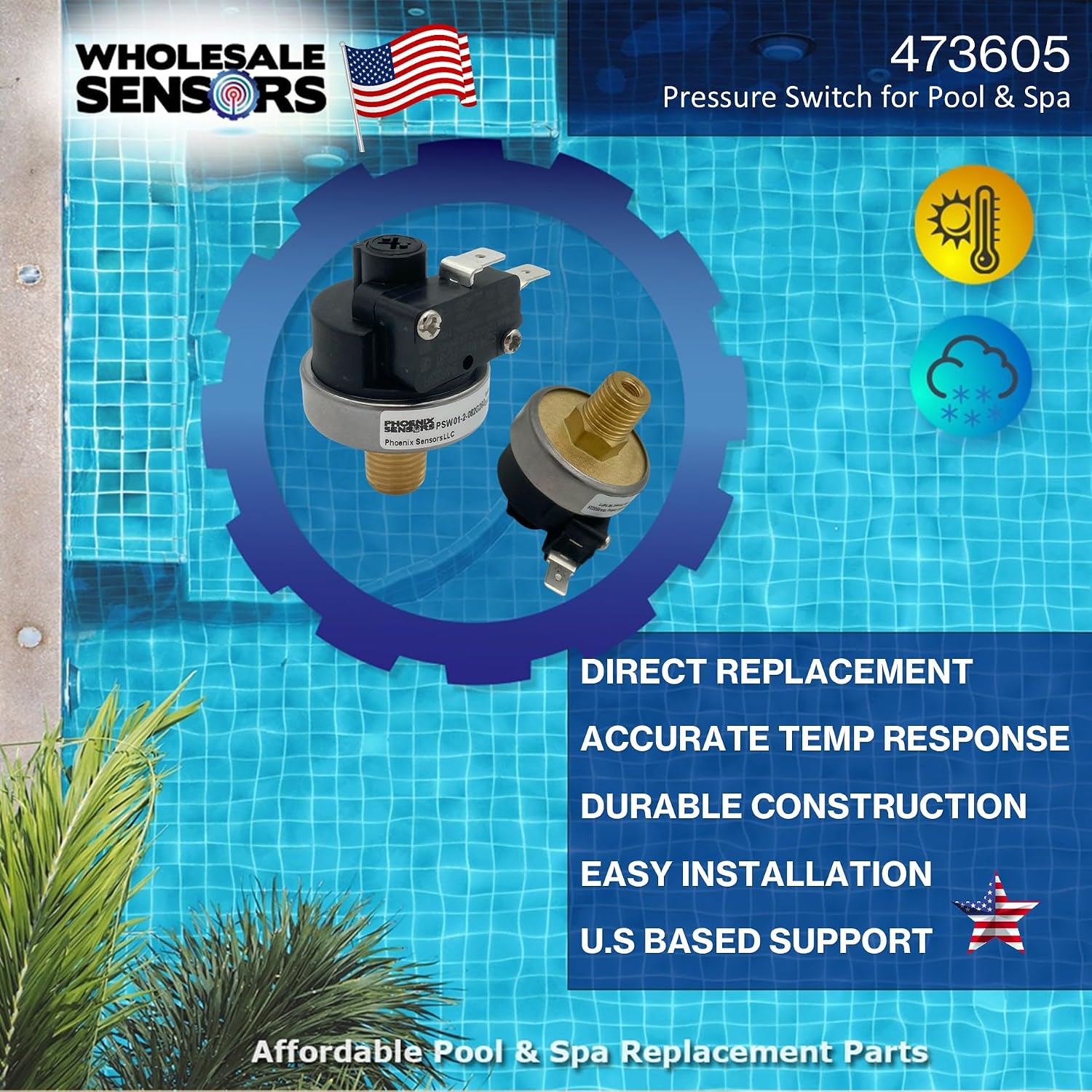 Wholesale Sensors Replacement Pentair 473605 Water Pressure Switch Compatible with MiniMax Pool & Spa Heaters 12 Month Warranty & USA Business - Image 2
