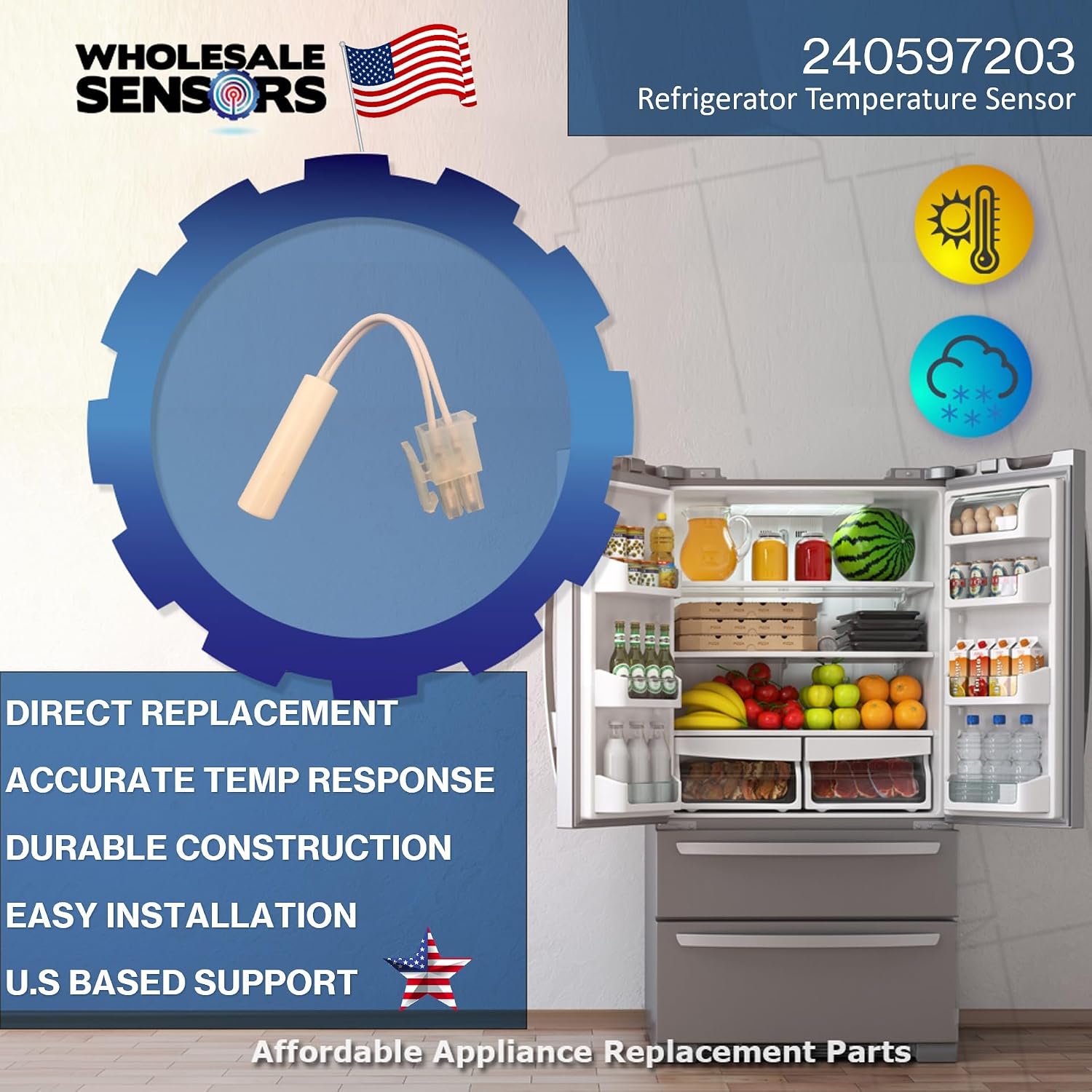 Replacement for Frigidaire 240597203 Refrigerator Temperature Sensor 12 Month Warranty & USA Support - Image 2