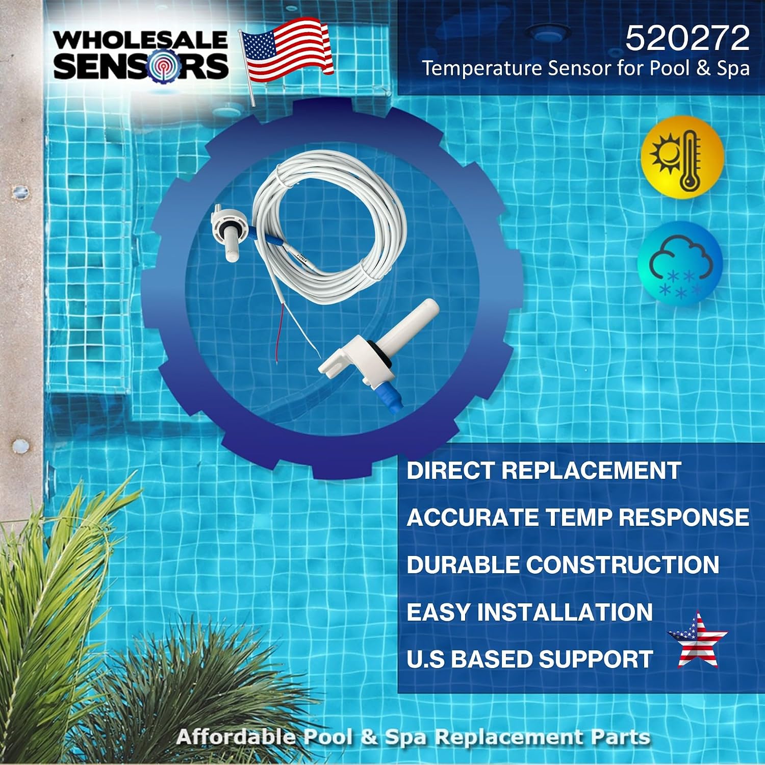 Wholesale Sensors 2-Pack Replacement for Pentair 520272 Air/Water/Solar Temperature Sensor, 20FT Cable | 12-Month Warranty & USA Support - Image 2