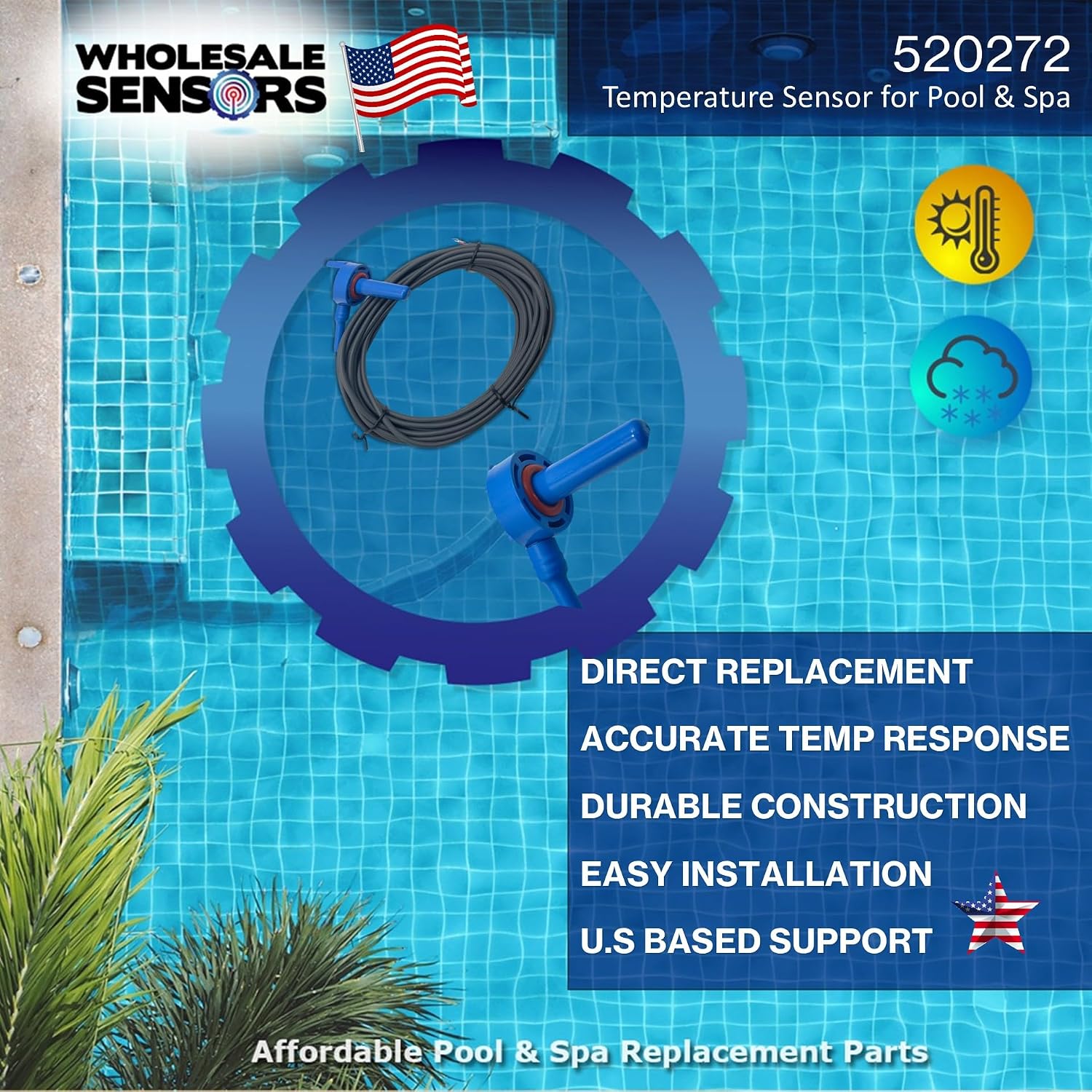 Replacement Pentair 520272 Air/Water/Solar Temperature Sensor, 20-Feet Cable for Pool/Spa 12 Month Warranty - Image 2