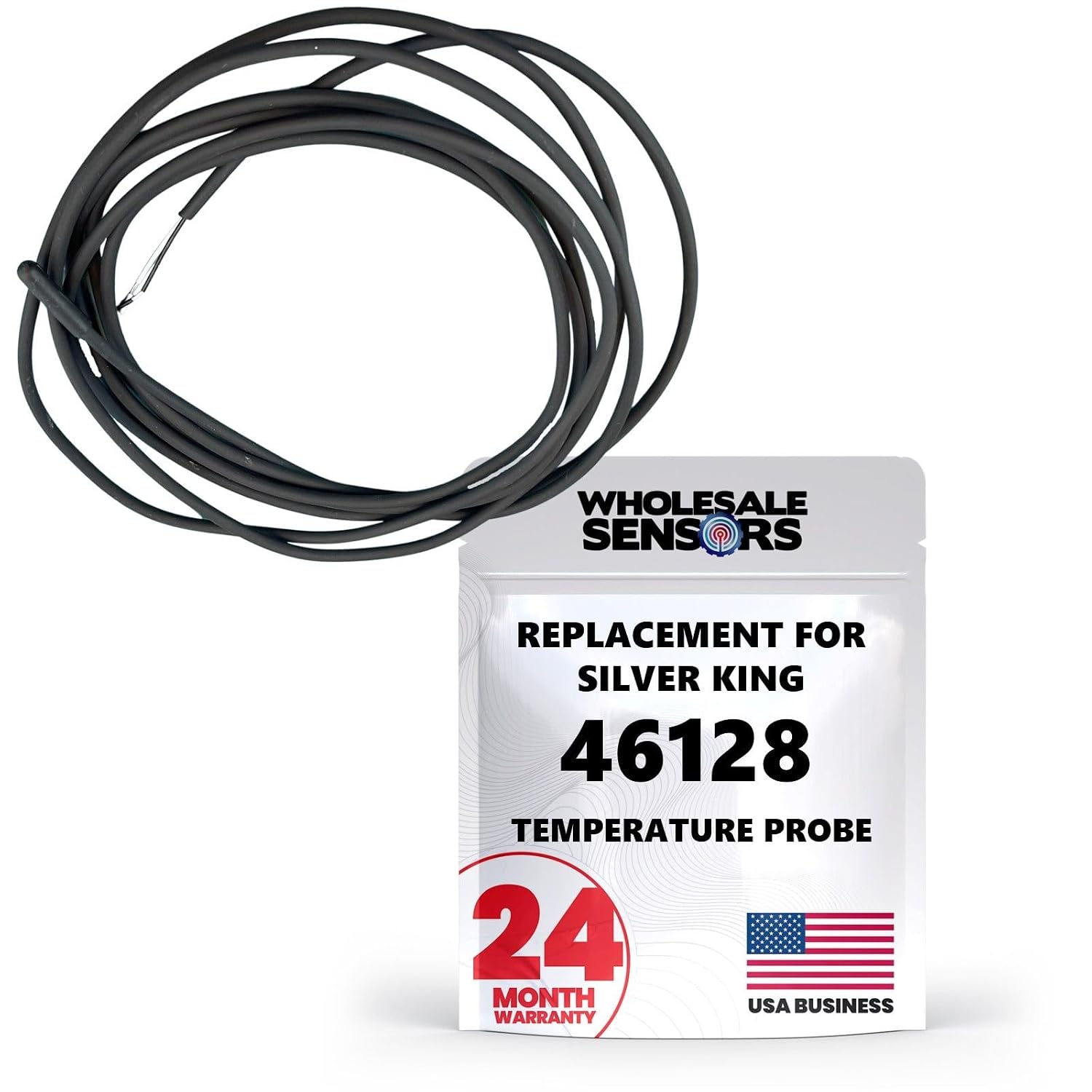 Replacement Silver King 46128 Black NTC 60" Temperature Probe for Commercial Freezers, 24 Month Warranty & USA Support