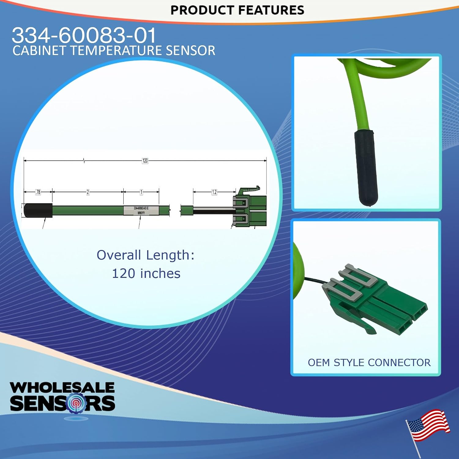 Replacement Traulsen 334-60083-01 Green Cabinet Temperature Sensor 60", 24 Month Warranty & USA Business - Image 3