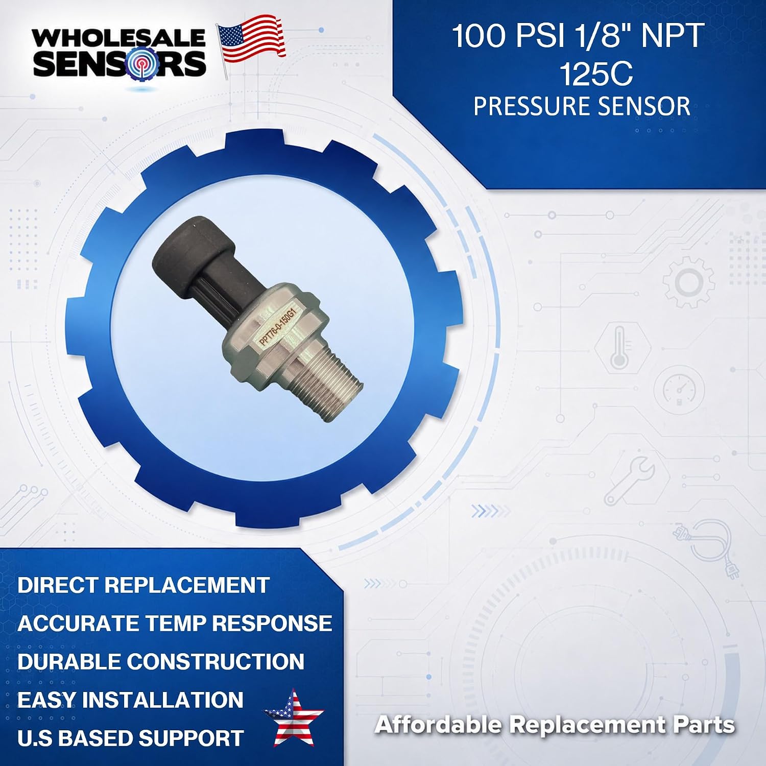 100 PSI Pressure Transducer Sensor 125C 1/8" NPT Stainless Steel for Oil Fuel Water Air 12 Month Warranty - Image 2
