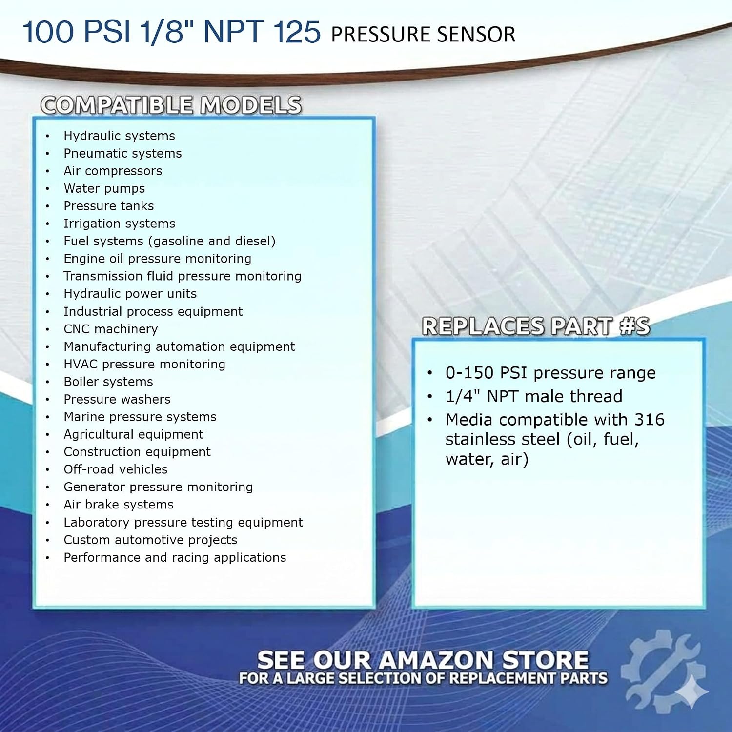 100 PSI Pressure Transducer Sensor 125C 1/8" NPT Stainless Steel for Oil Fuel Water Air 12 Month Warranty - Image 4